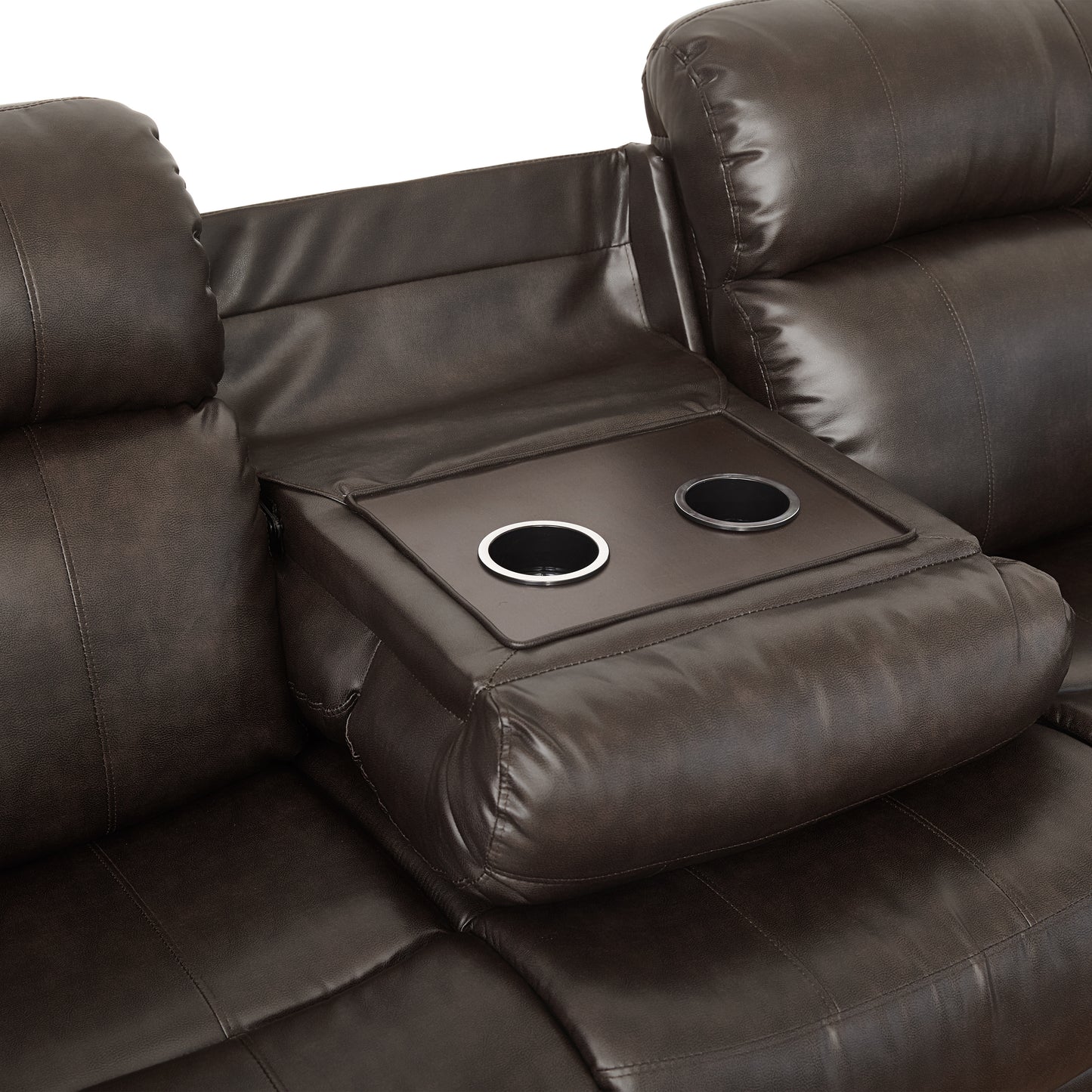 Homelegance Marille Dark Brown Faux Leather Double Reclining Sofa 9724BRW-3