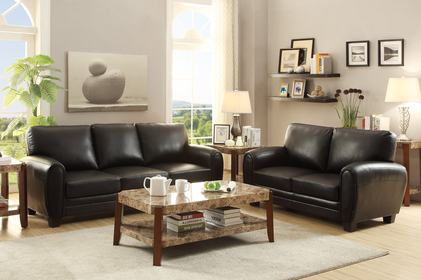 Homelegance Rubin Loveseat in Black Faux Leather 9734BK-2
