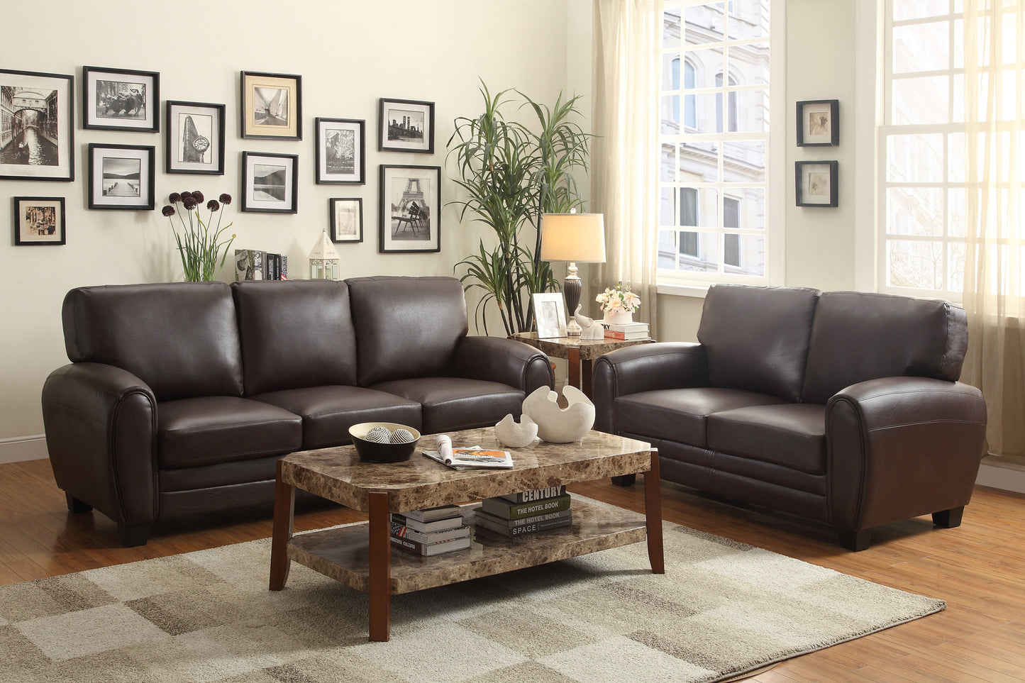 Homelegance Rubin Loveseat Dark Brown Faux Leather 9734DB-2