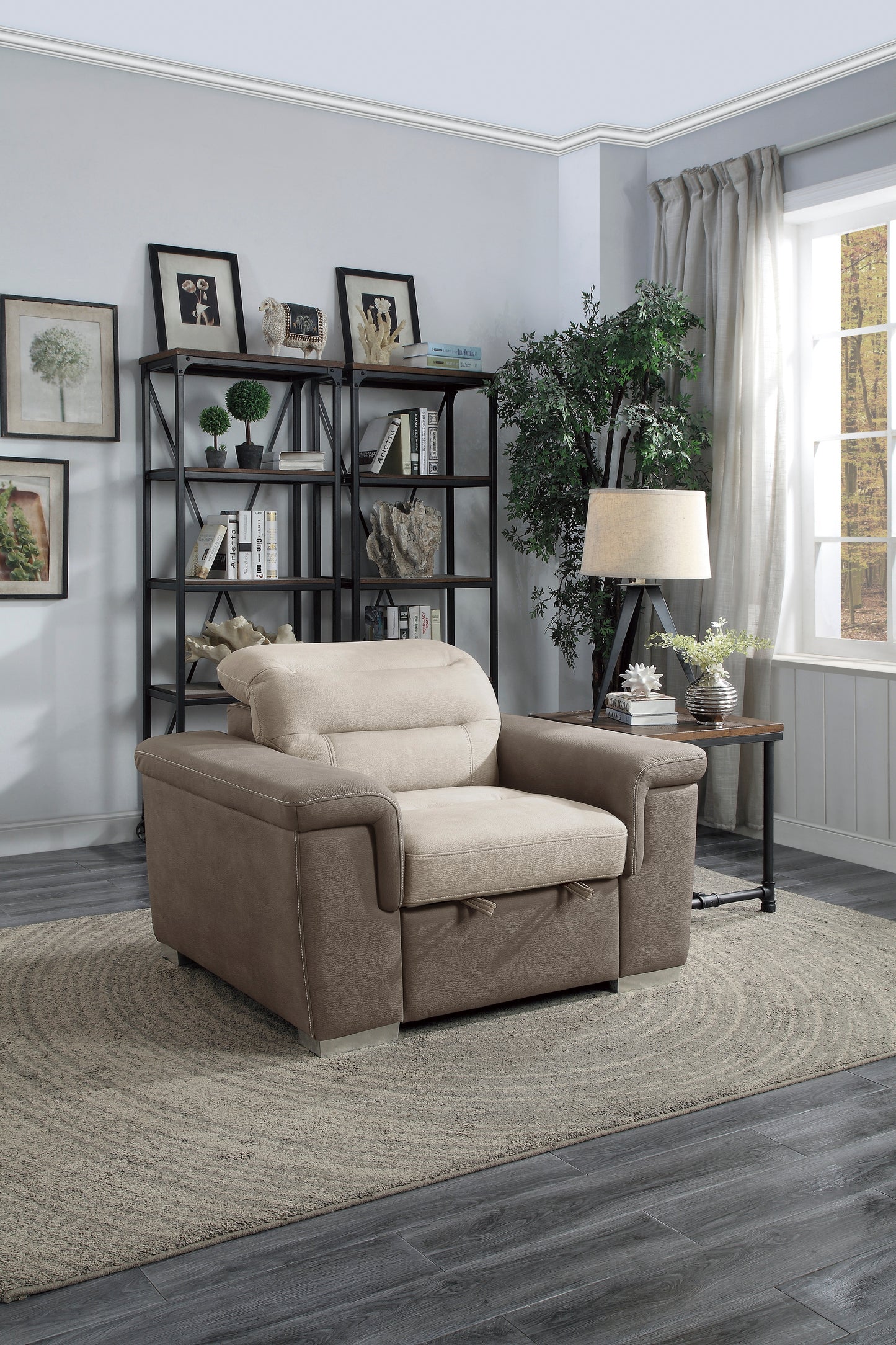Homelegance Alfio Accent Chair with Pull-out Ottoman in 2-tone Beige and Taupe 9808-1
