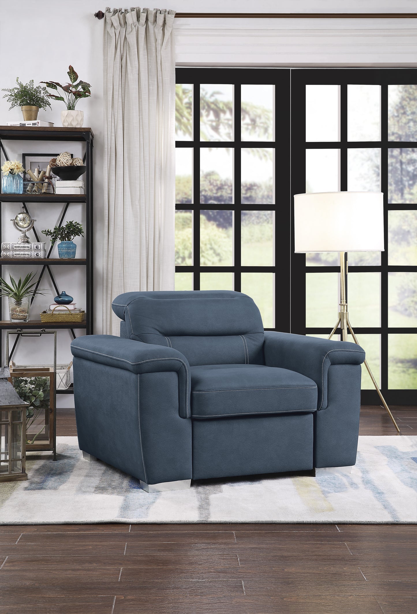 Homelegance Alfio Accent Chair with Pull-out Ottoman in Textured Blue Microfiber 9808BUE-1