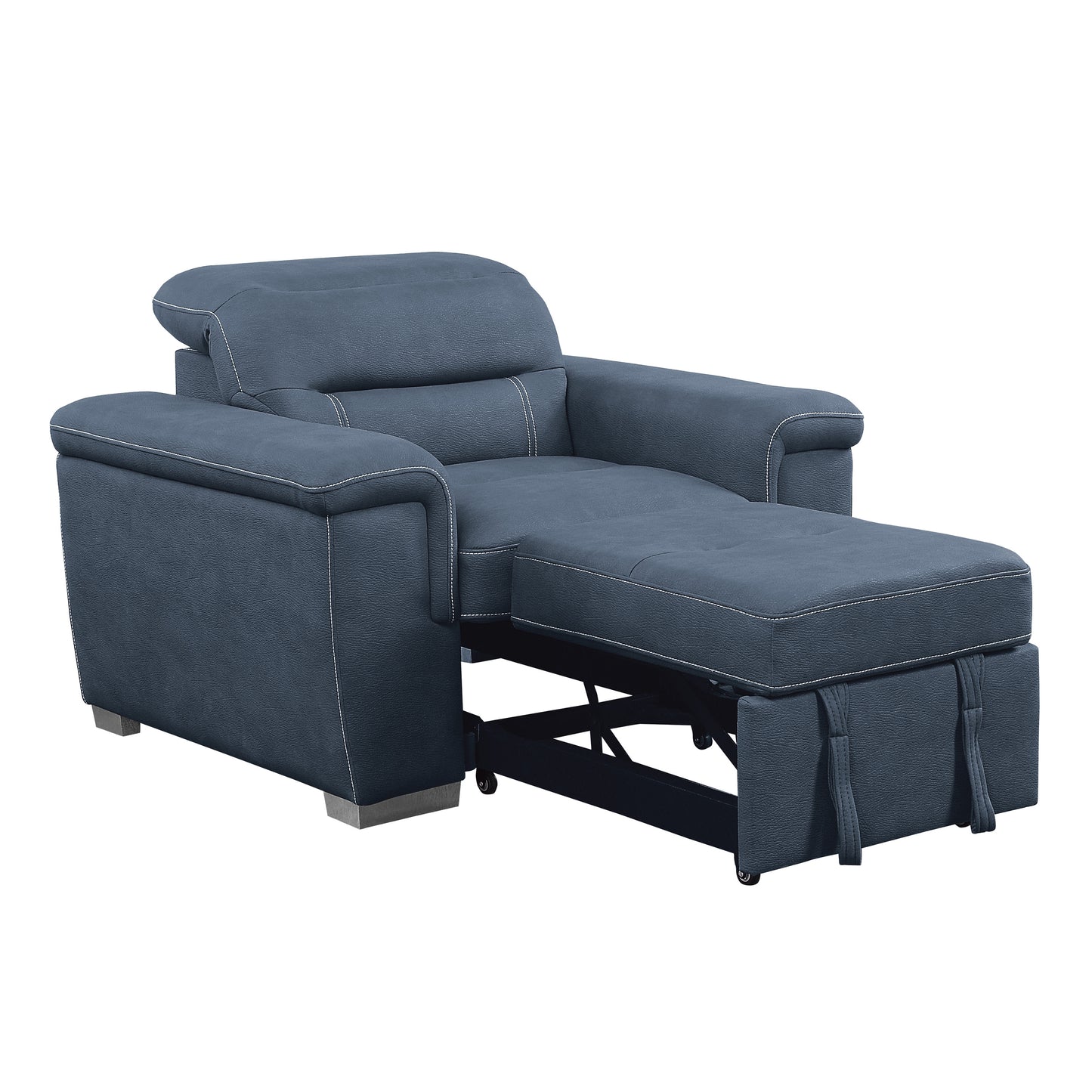 Homelegance Alfio Accent Chair with Pull-out Ottoman in Textured Blue Microfiber 9808BUE-1