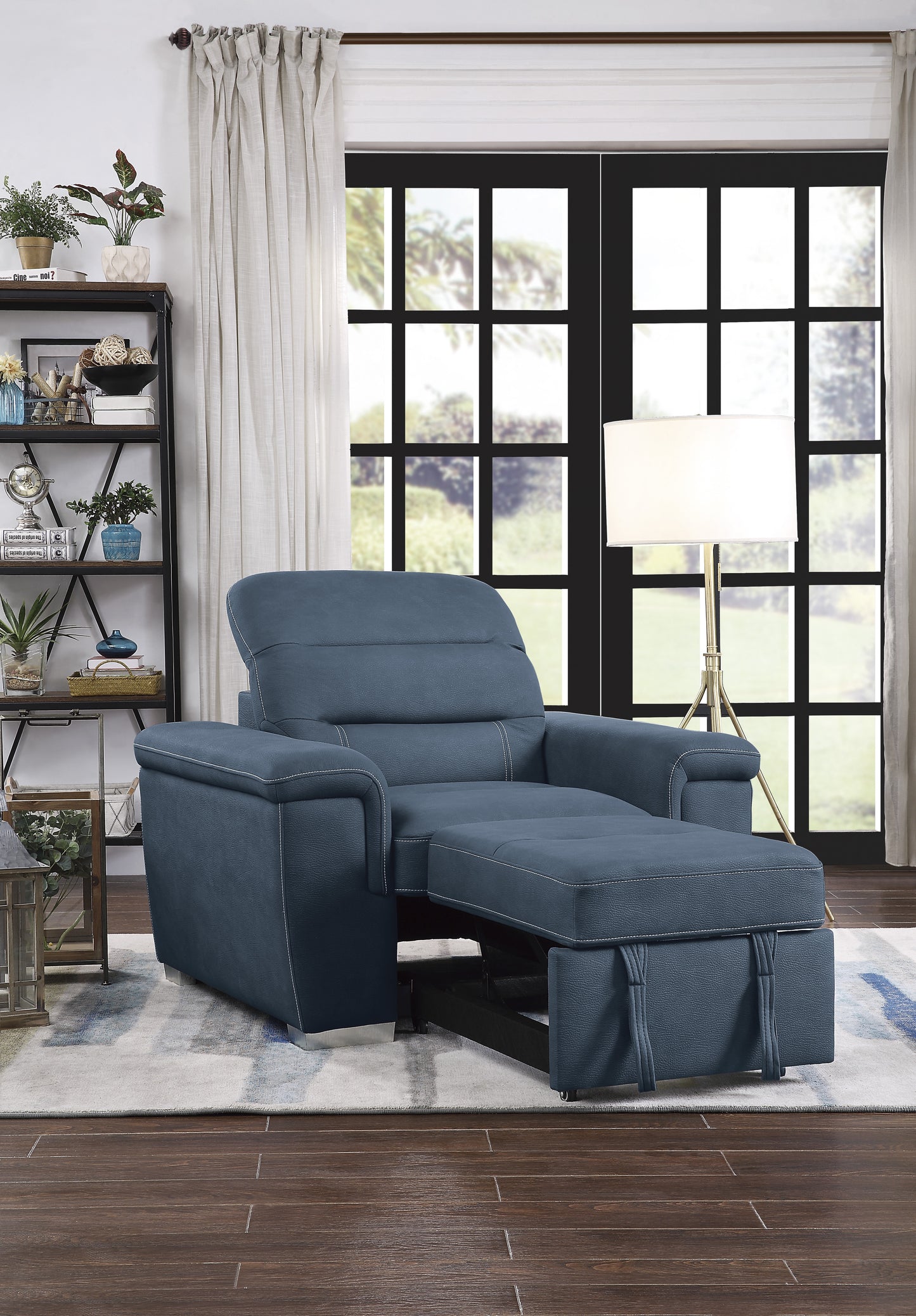 Homelegance Alfio Accent Chair with Pull-out Ottoman in Textured Blue Microfiber 9808BUE-1
