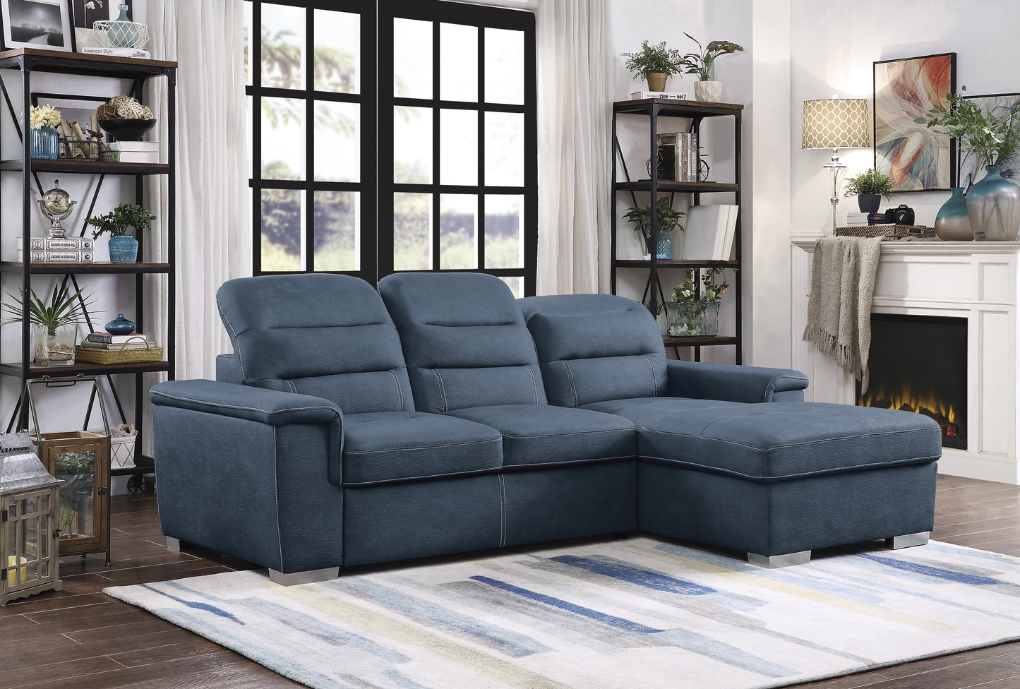 Homelegance Alfio Blue Textured Microfiber 2-Piece Sectional Sofa 9808BUE-SC