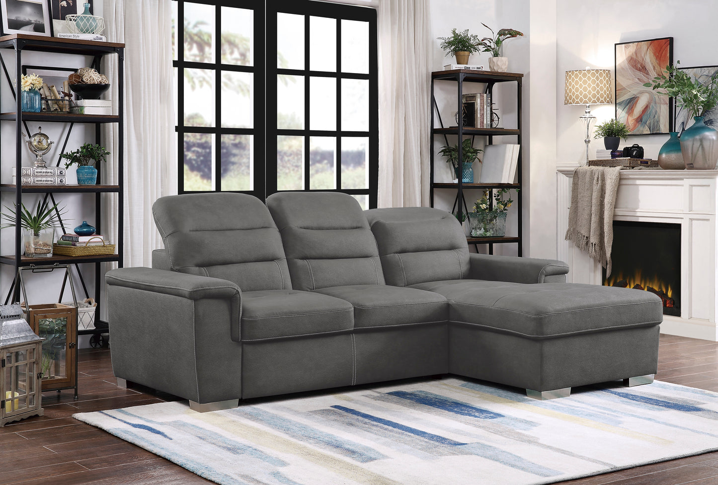 Homelegance Alfio Gray Textured Microfiber 2-Piece Sectional Sofa 9808SGY-SC
