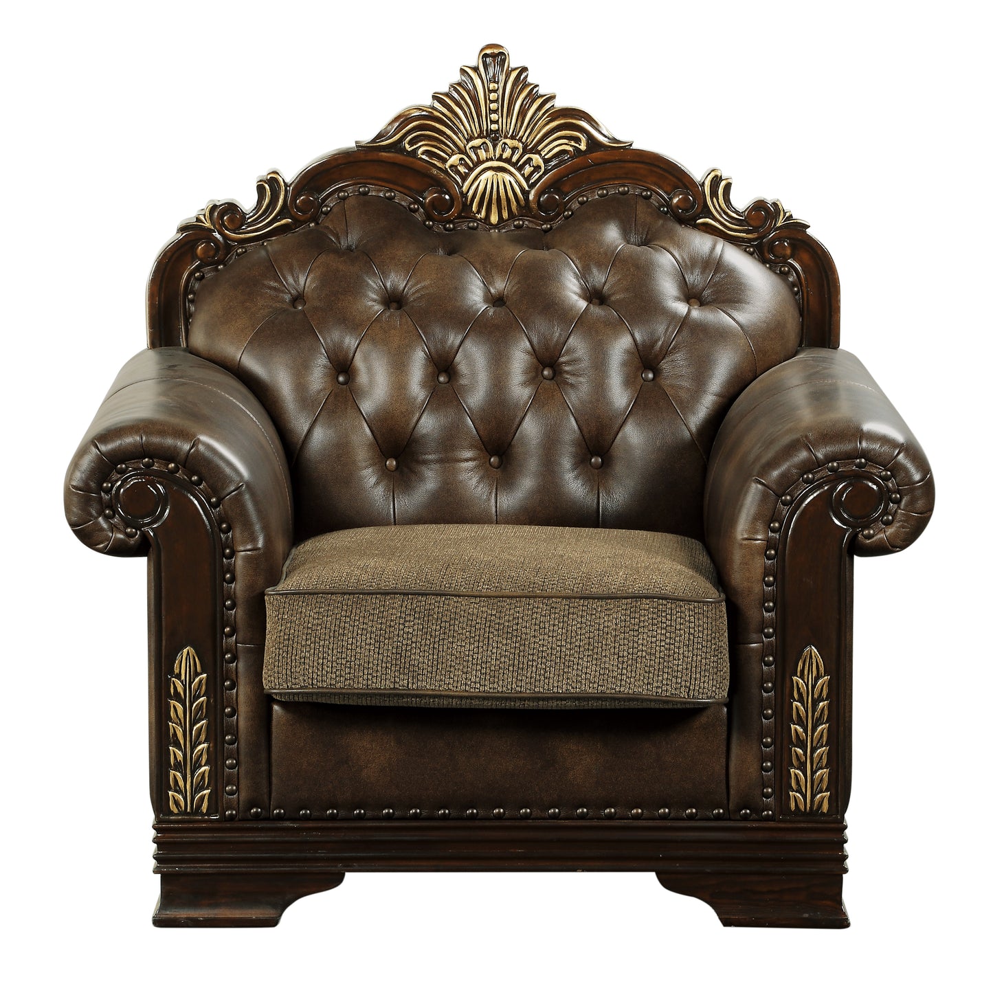 Homelegance Croydon Accent Chair in Brown Faux Leather with Nailhead Trim 9815-1