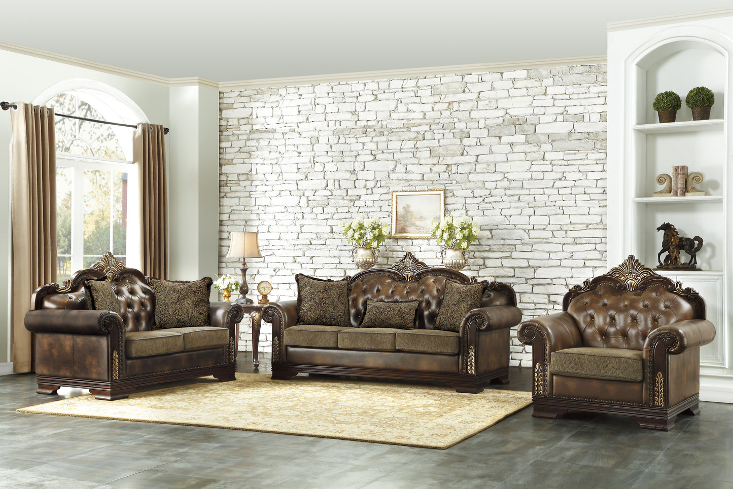Homelegance Croydon Accent Chair in Brown Faux Leather with Nailhead Trim 9815-1