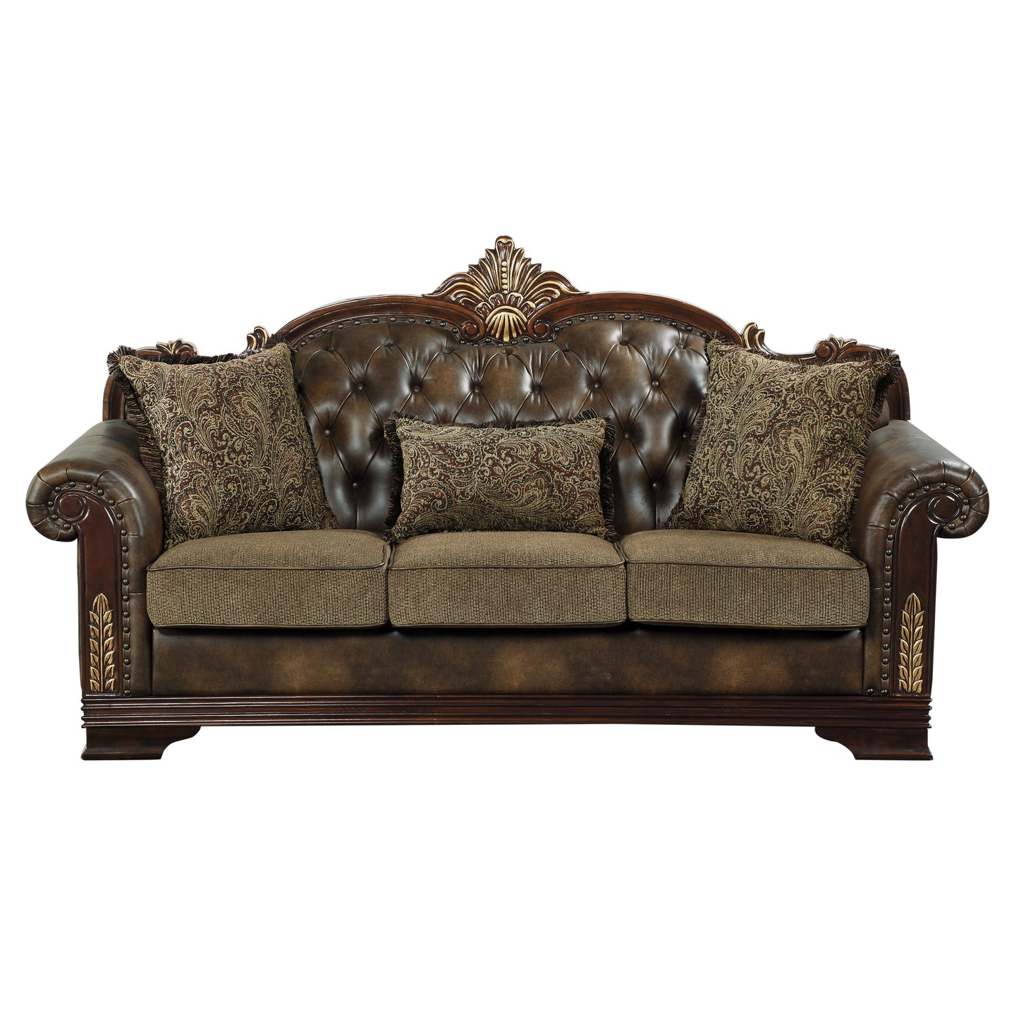 Homelegance Croydon Sofa in Brown Faux Leather with Button Tufting 9815-3