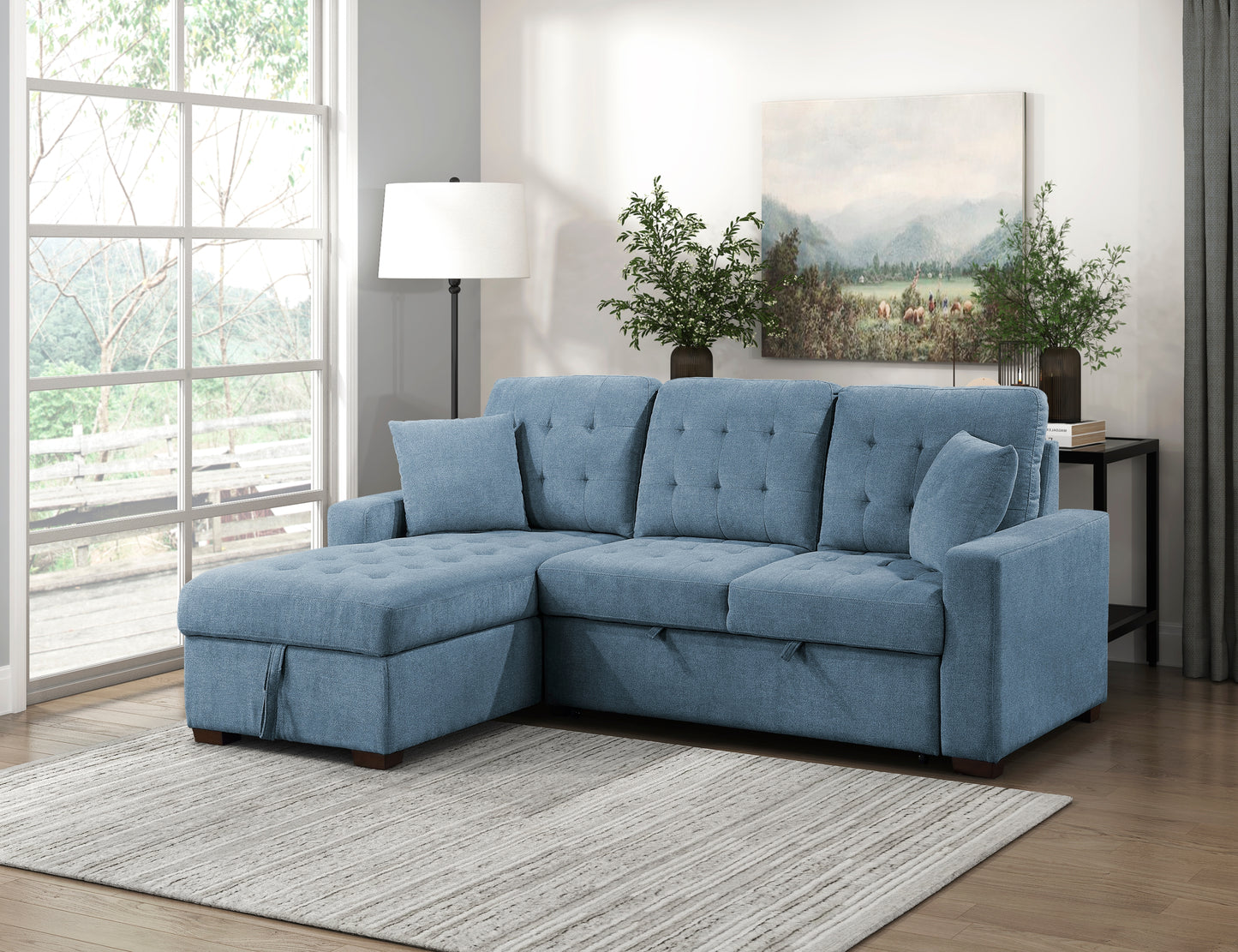Homelegance Waitsfield Blue Textured 2-Piece Sectional Sofa with Pull-Out Bed 9816BU-2LCRL