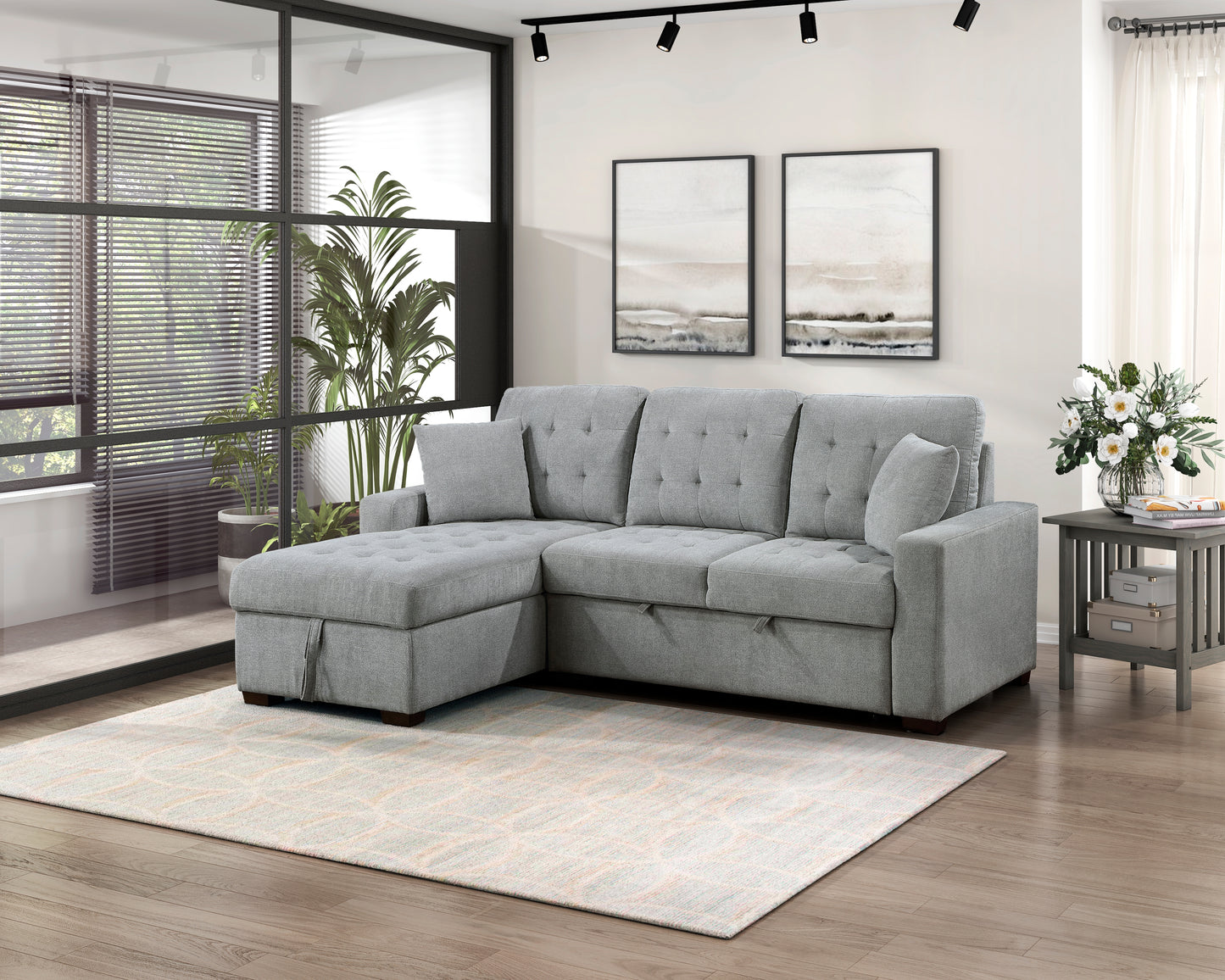 Homelegance Waitsfield Gray Textured 2-Piece Sectional Sofa with Pull-Out Bed 9816GY-2LCRL