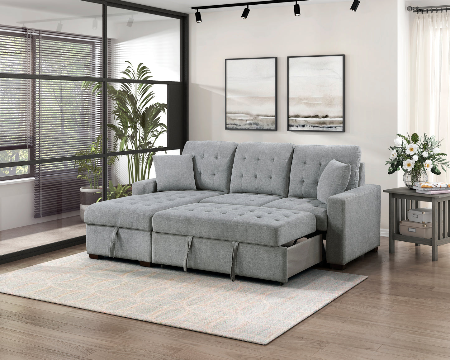 Homelegance Waitsfield Gray Textured 2-Piece Sectional Sofa with Pull-Out Bed 9816GY-2LCRL