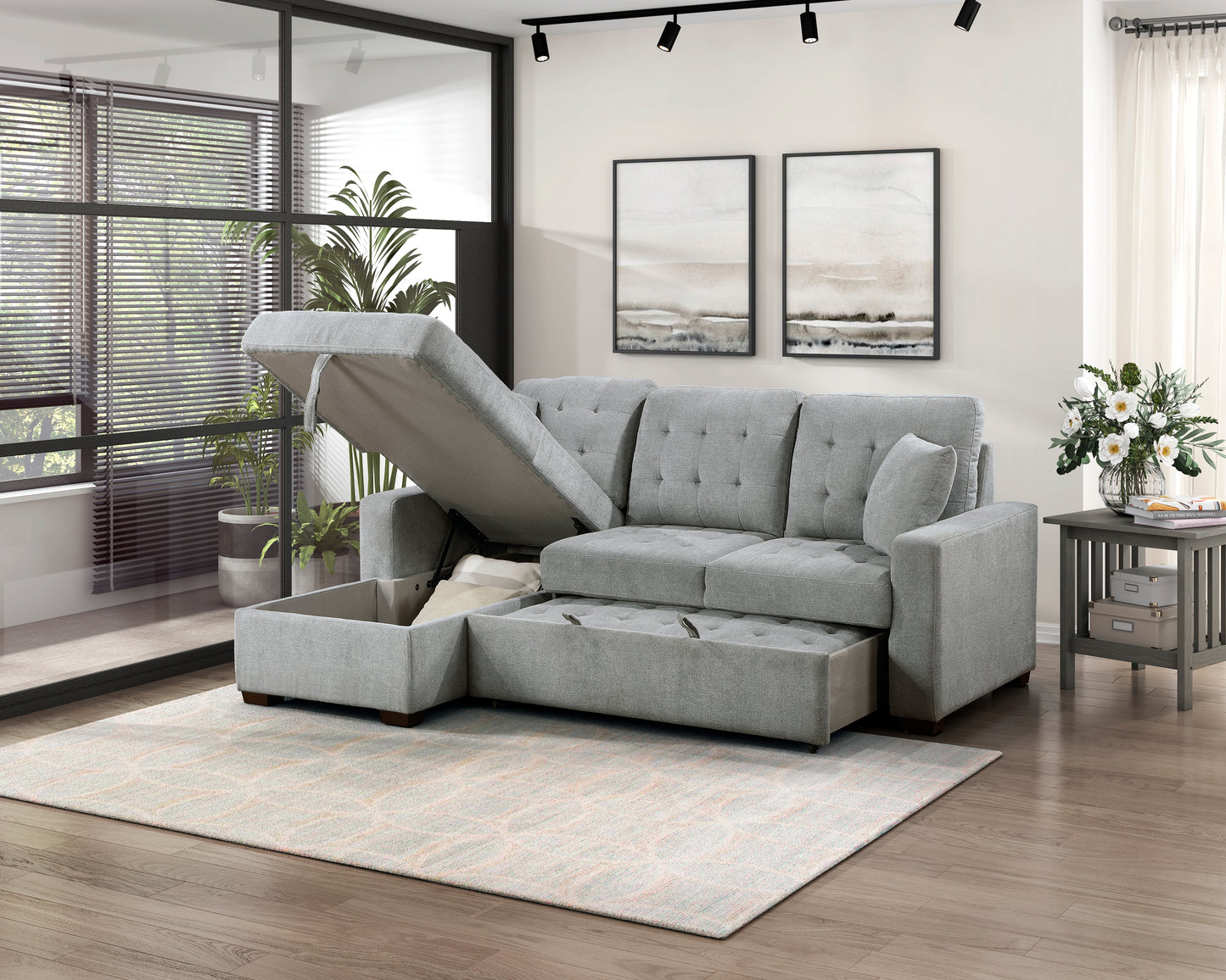 Homelegance Waitsfield Gray Textured 2-Piece Sectional Sofa with Pull-Out Bed 9816GY-2LCRL