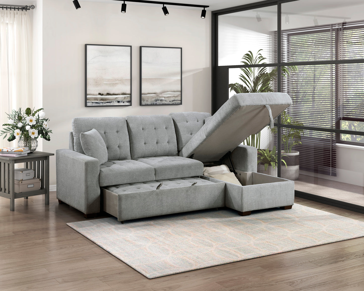 Homelegance Waitsfield Gray Textured Fabric Sectional Sofa with Pull-Out Bed 9816GY-SC