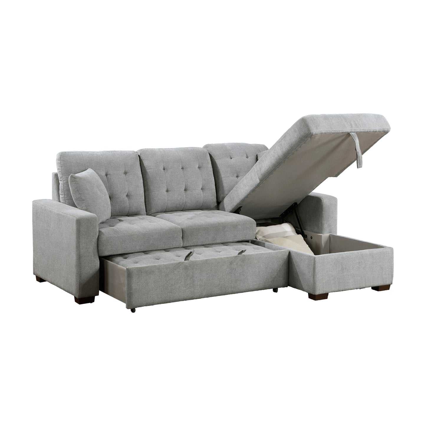 Homelegance Waitsfield Gray Textured Fabric Sectional Sofa with Pull-Out Bed 9816GY-SC