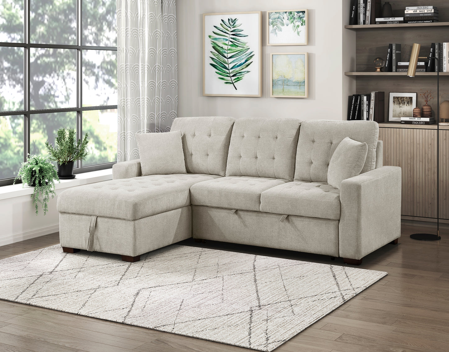 Homelegance Waitsfield Sand Sectional Sofa with Pull-Out Bed and Storage 9816SN-2LCRL