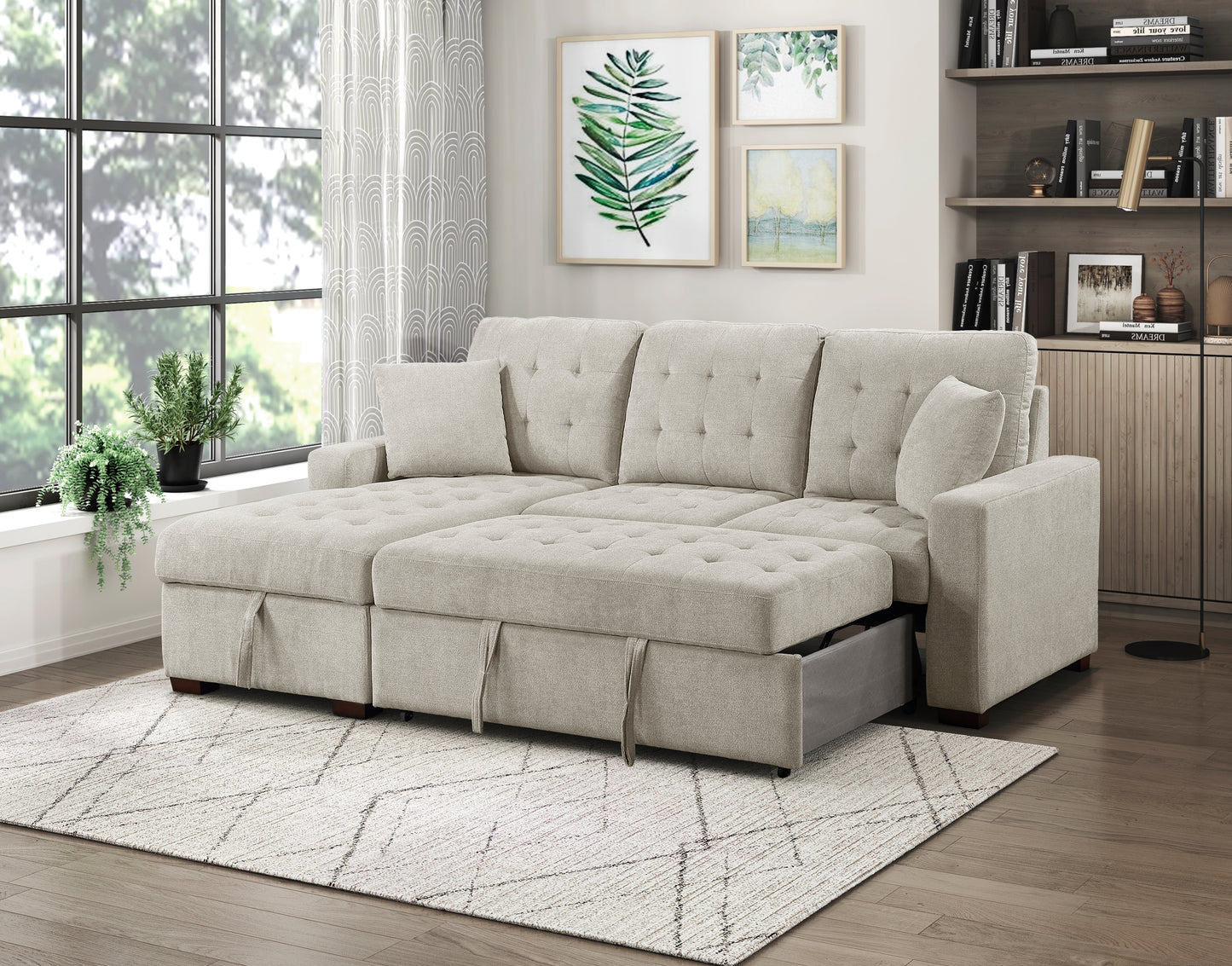 Homelegance Waitsfield Sand Sectional Sofa with Pull-Out Bed and Storage 9816SN-2LCRL