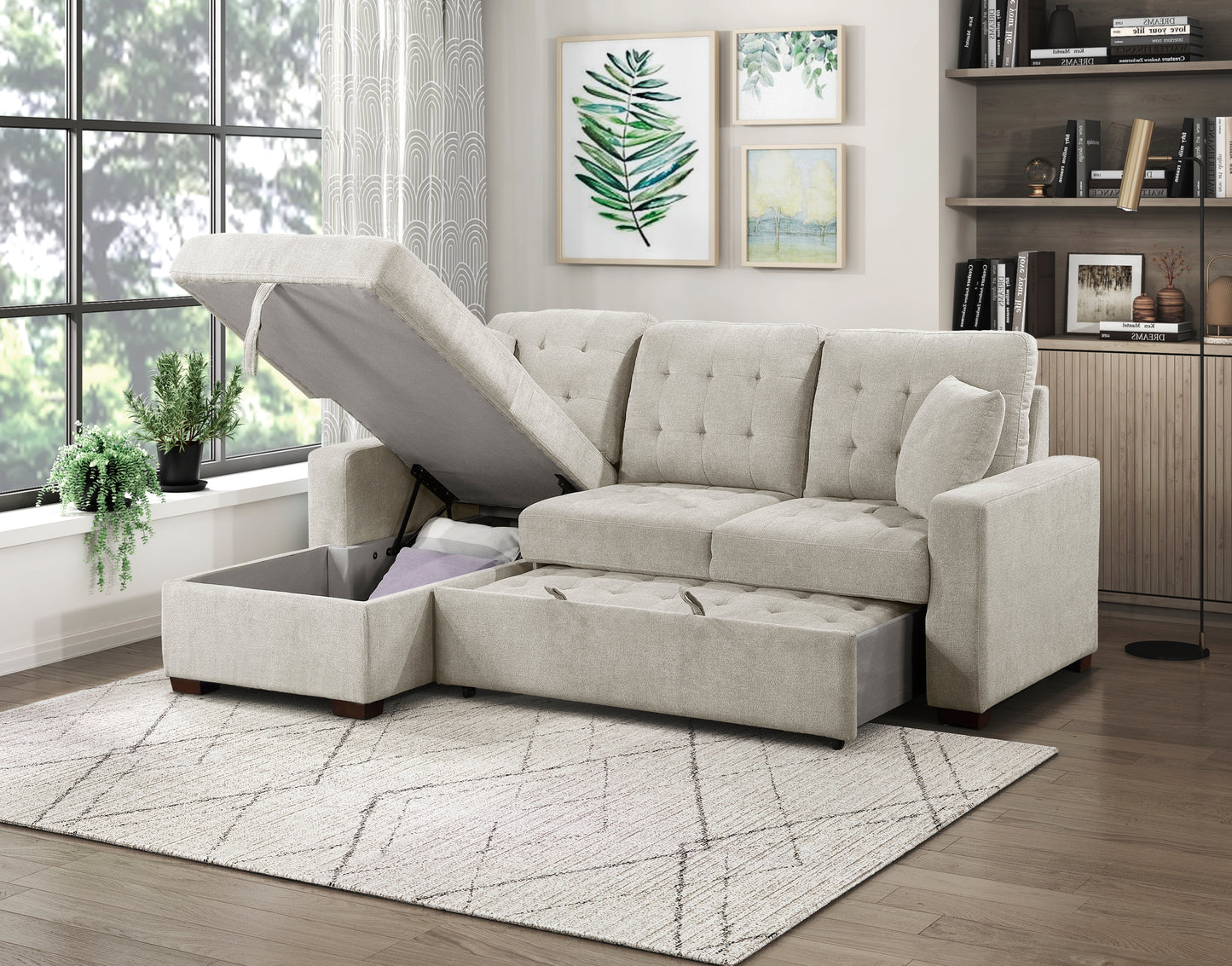 Homelegance Waitsfield Sand Sectional Sofa with Pull-Out Bed and Storage 9816SN-2LCRL