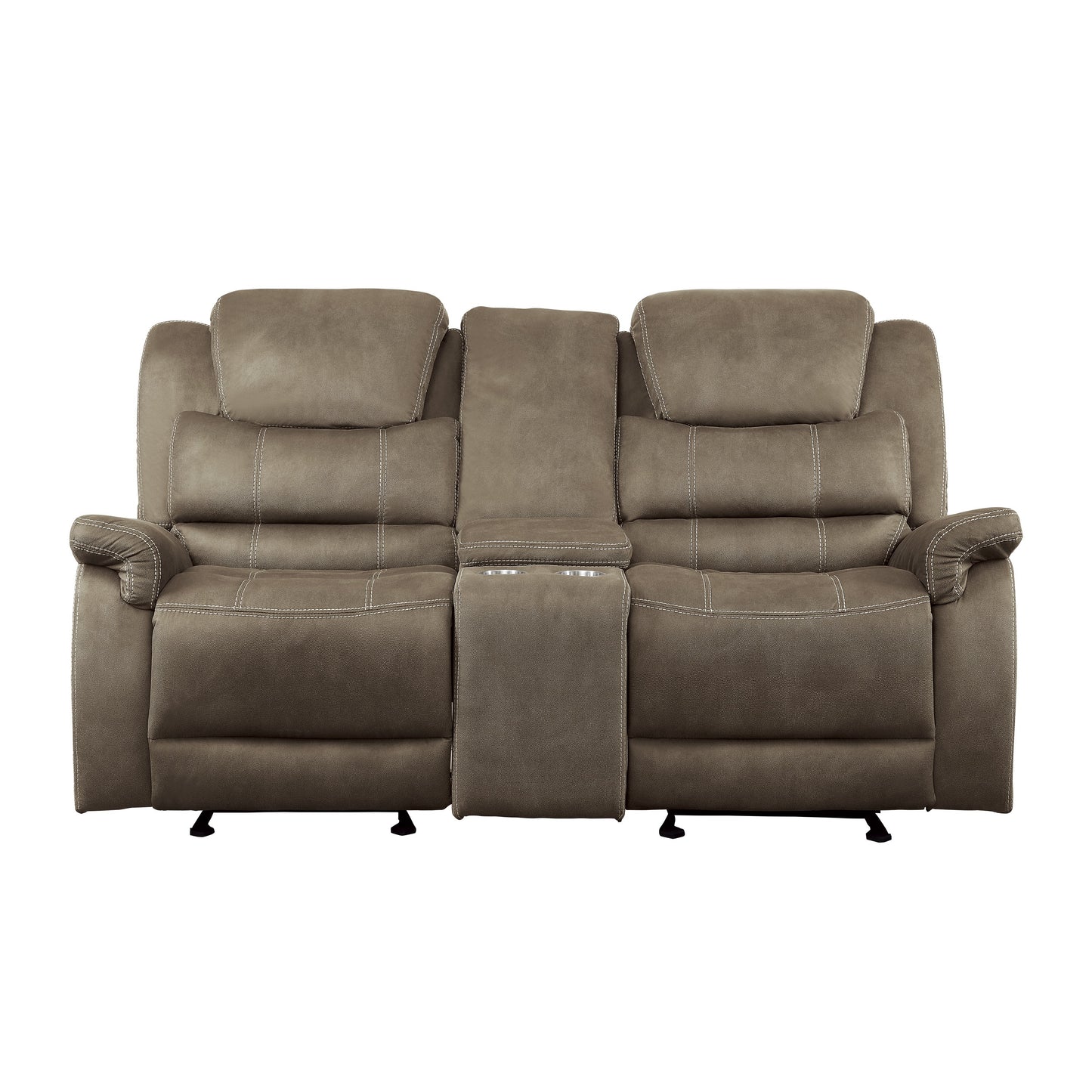 Homelegance Shola Loveseat Glider Reclining with Center Console in Brown 9848BR-2