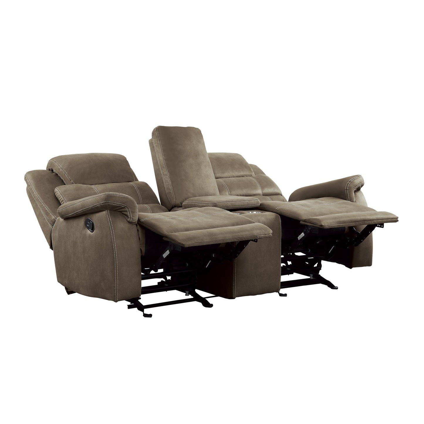 Homelegance Shola Loveseat Glider Reclining with Center Console in Brown 9848BR-2
