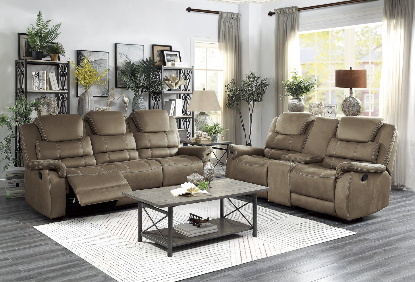 Homelegance Shola Brown Polished Microfiber Double Reclining Sectional Sofa 9848BR-3