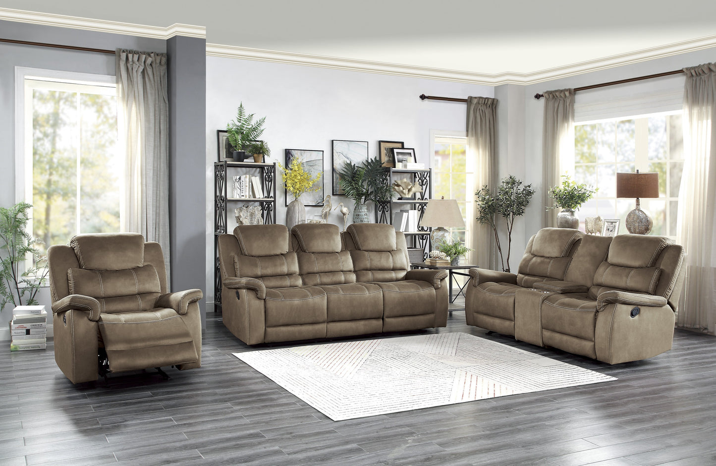 Homelegance Shola Brown Polished Microfiber Double Reclining Sectional Sofa 9848BR-3