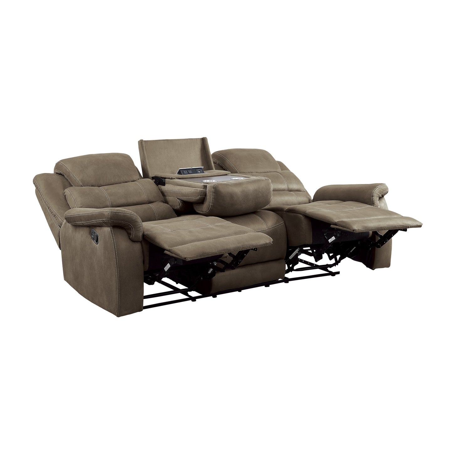 Homelegance Shola Brown Polished Microfiber Double Reclining Sectional Sofa 9848BR-3
