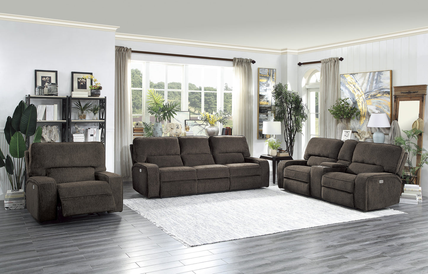 Homelegance Borneo Sectional Sofa in Chocolate Chenille with Power Recline 9849CH-3PWH