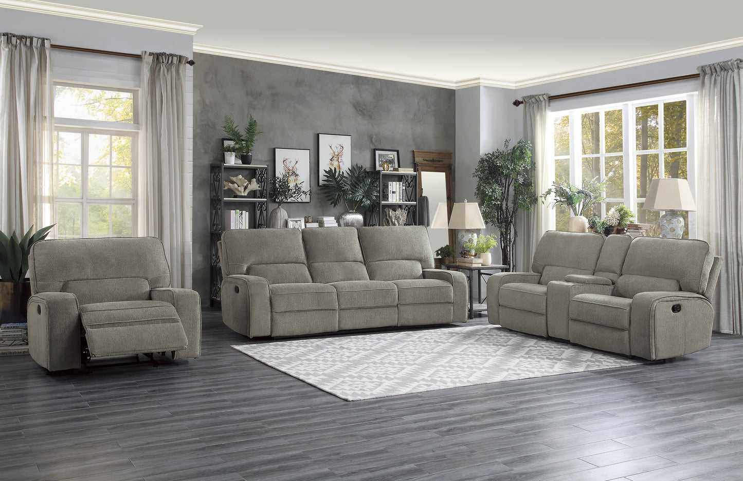 Homelegance Borneo Mocha Chenille Double Reclining Sectional Sofa 9849MC-3