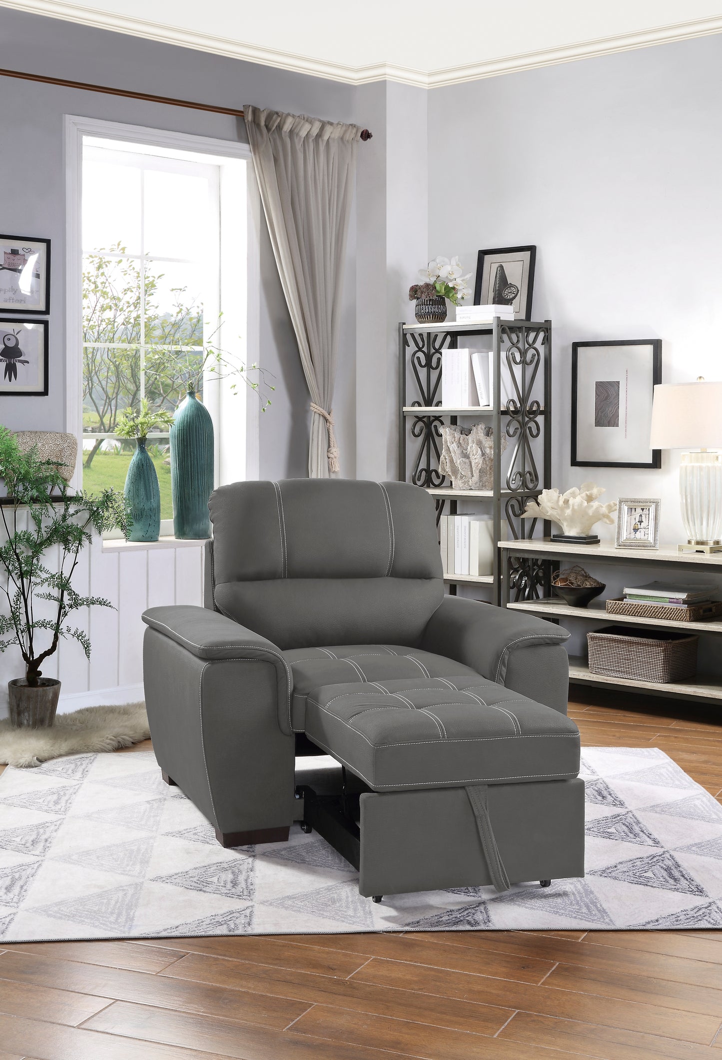 Homelegance Accent Chair with Pull-out Ottoman Textured Microfiber Gray 9858GY-1