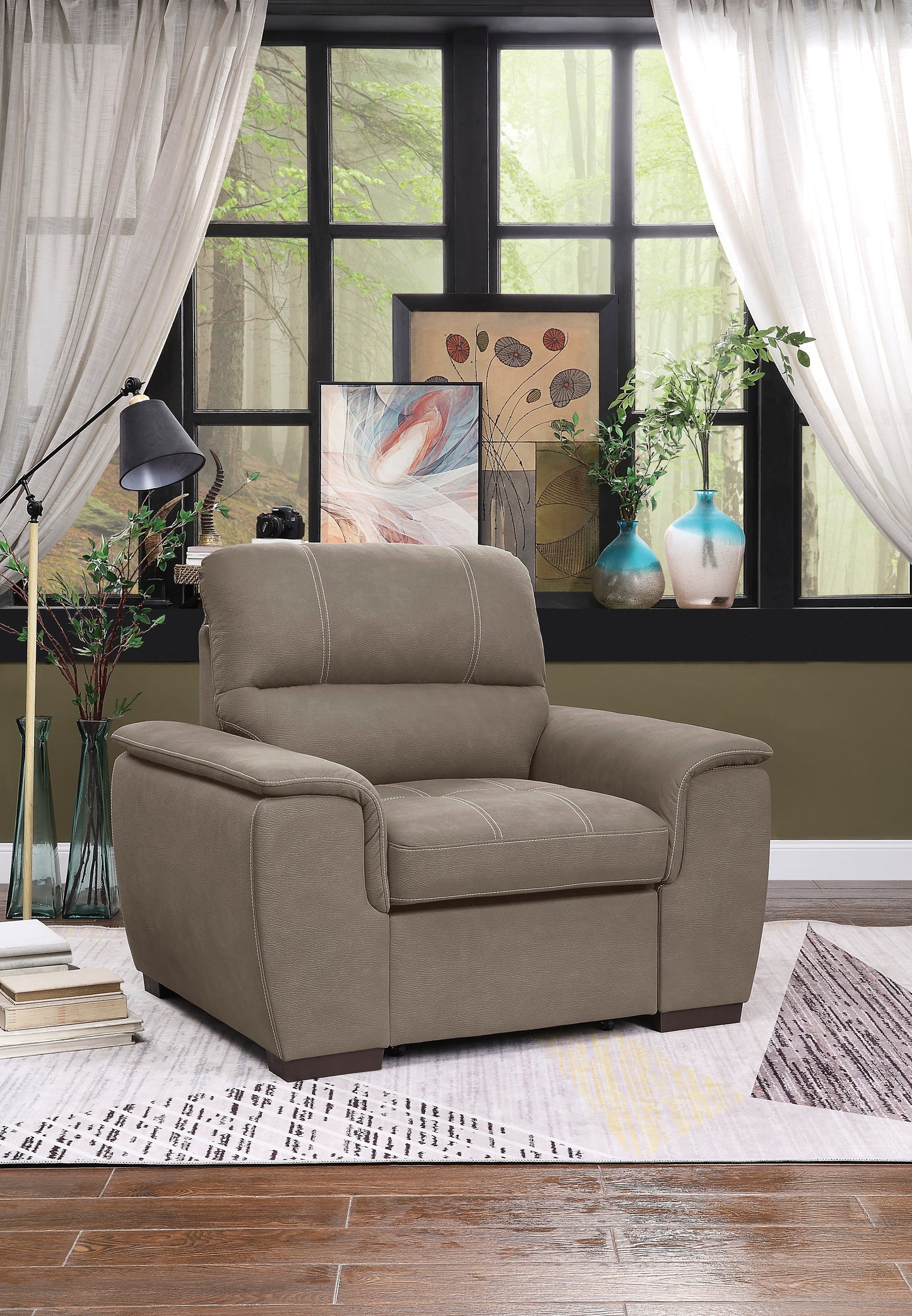 Homelegance Accent Chair with Pull-out Ottoman in Textured Microfiber Taupe 9858TP-1