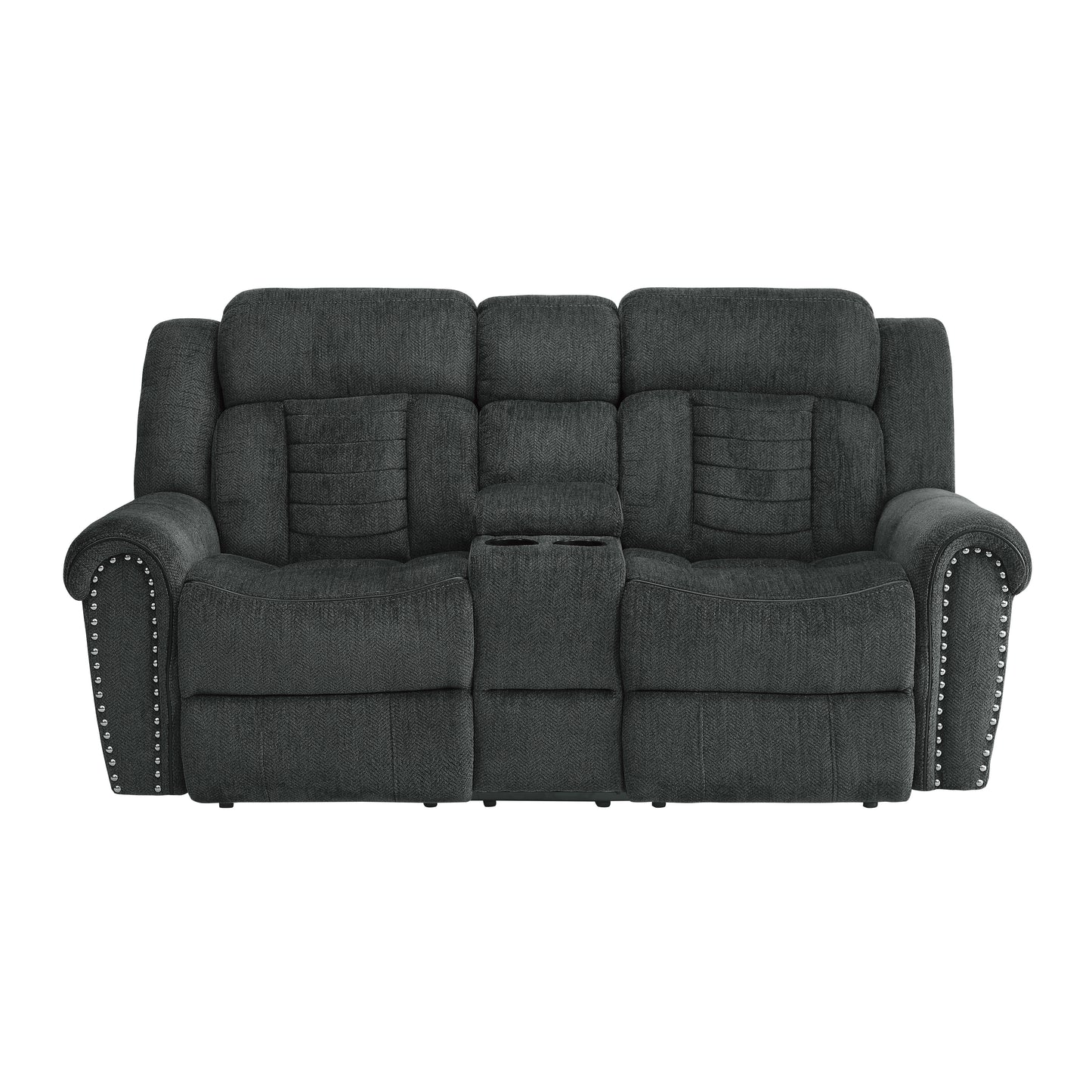Homelegance Nutmeg Loveseat Reclining with Center Console in Charcoal Gray 9901CC-2