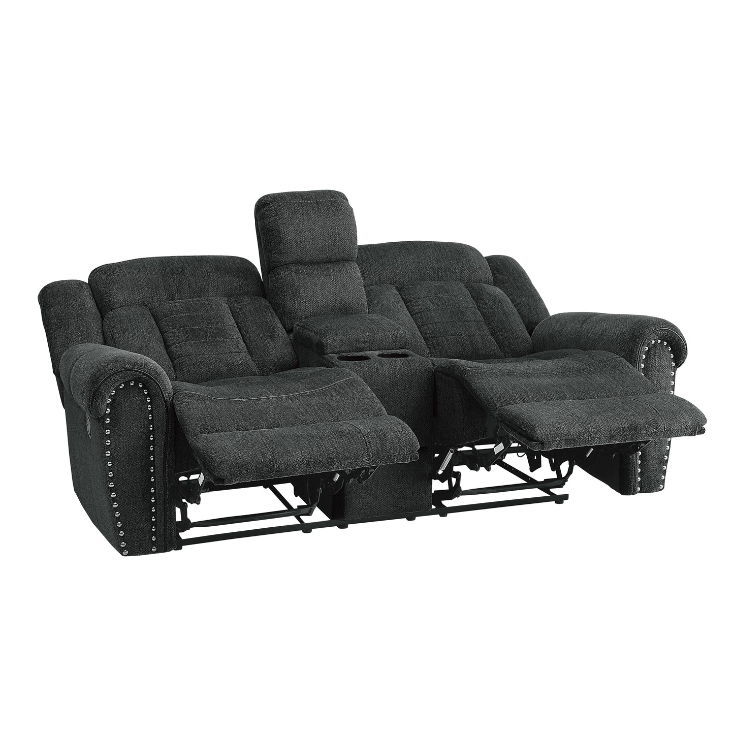 Homelegance Nutmeg Loveseat Reclining with Center Console in Charcoal Gray 9901CC-2