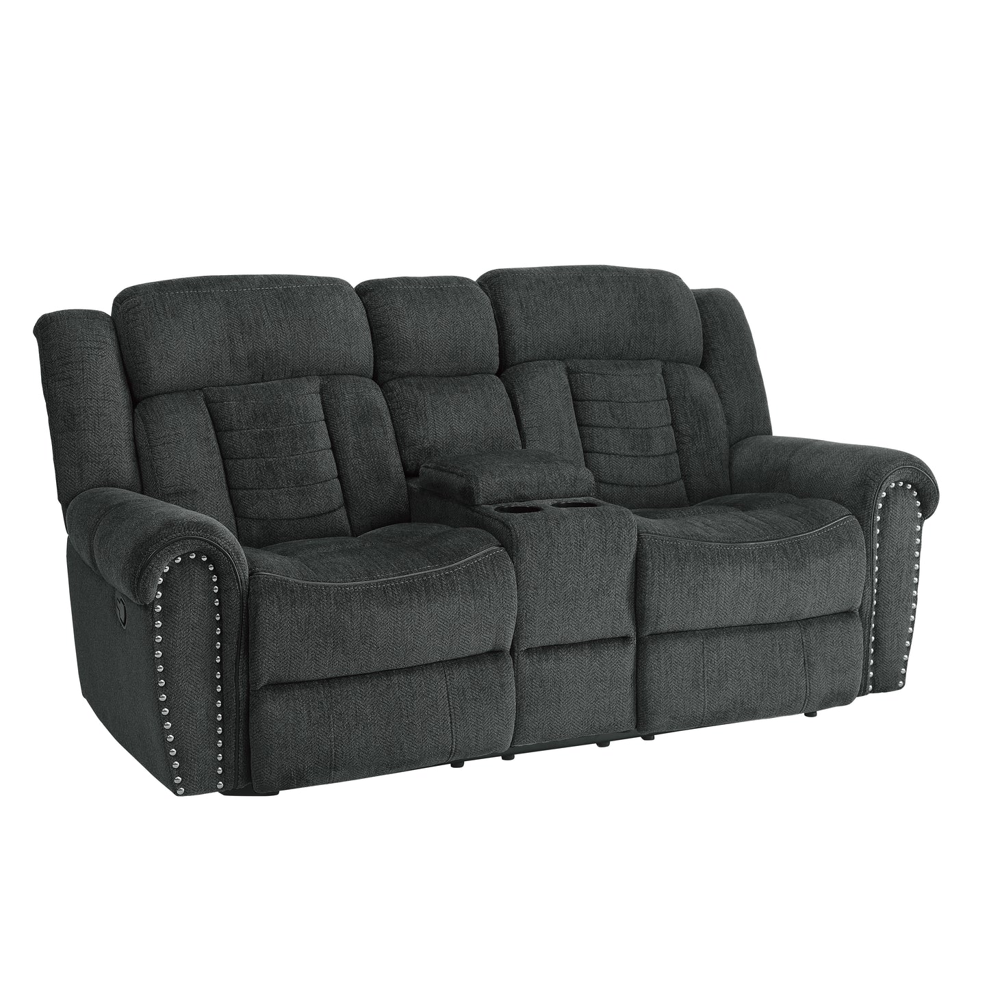 Homelegance Nutmeg Loveseat Reclining with Center Console in Charcoal Gray 9901CC-2
