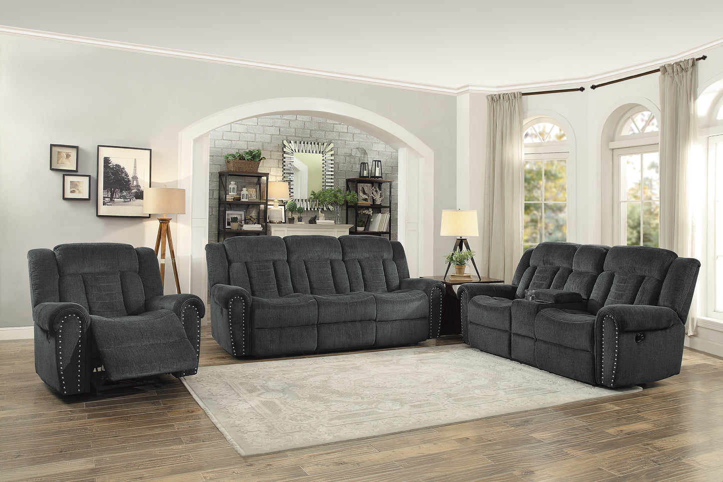 Homelegance Nutmeg Glider Recliner Charcoal Gray Upholstered Reclining Chair 9901CC-1