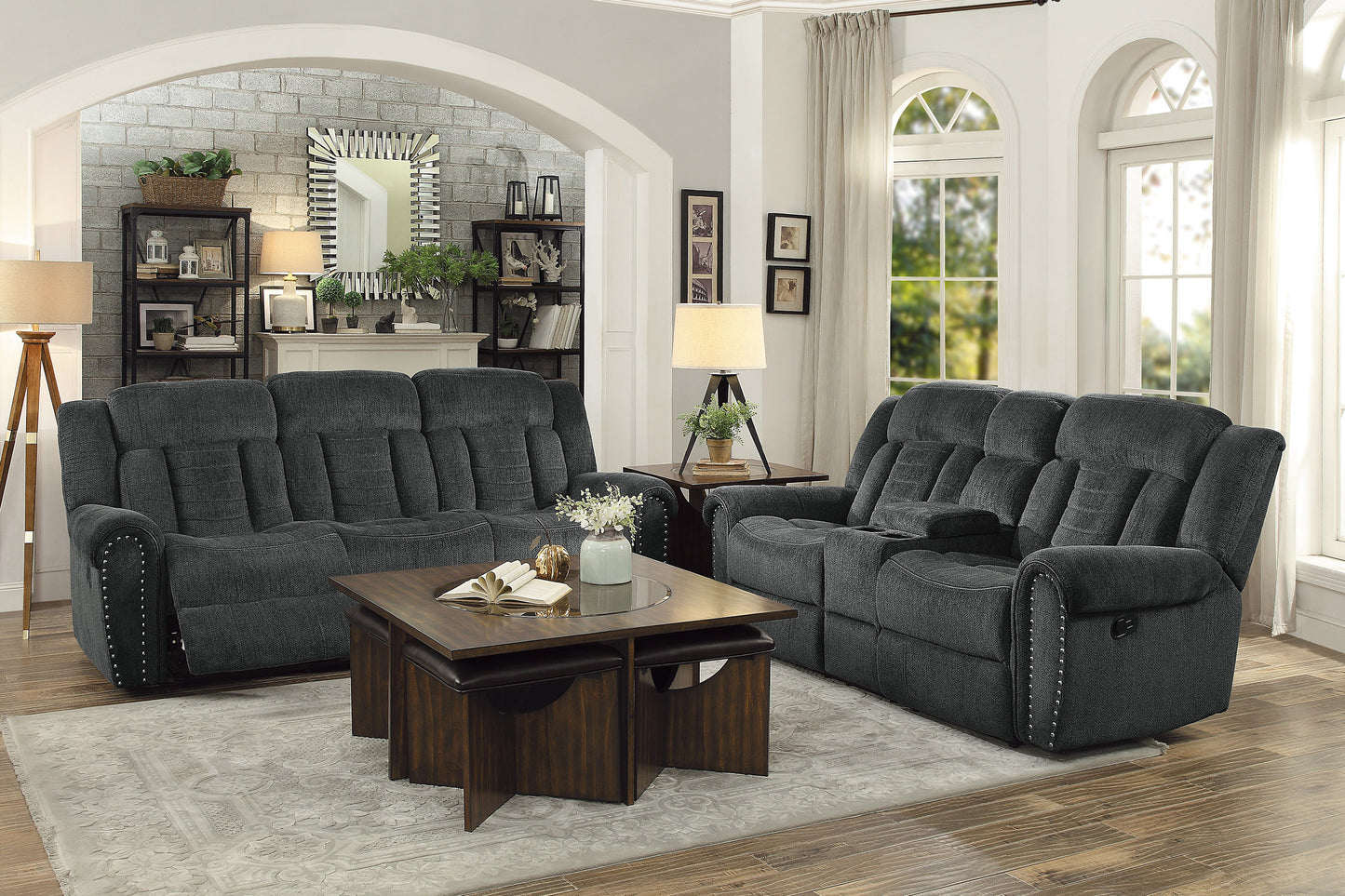 Homelegance Nutmeg Loveseat Reclining with Center Console in Charcoal Gray 9901CC-2