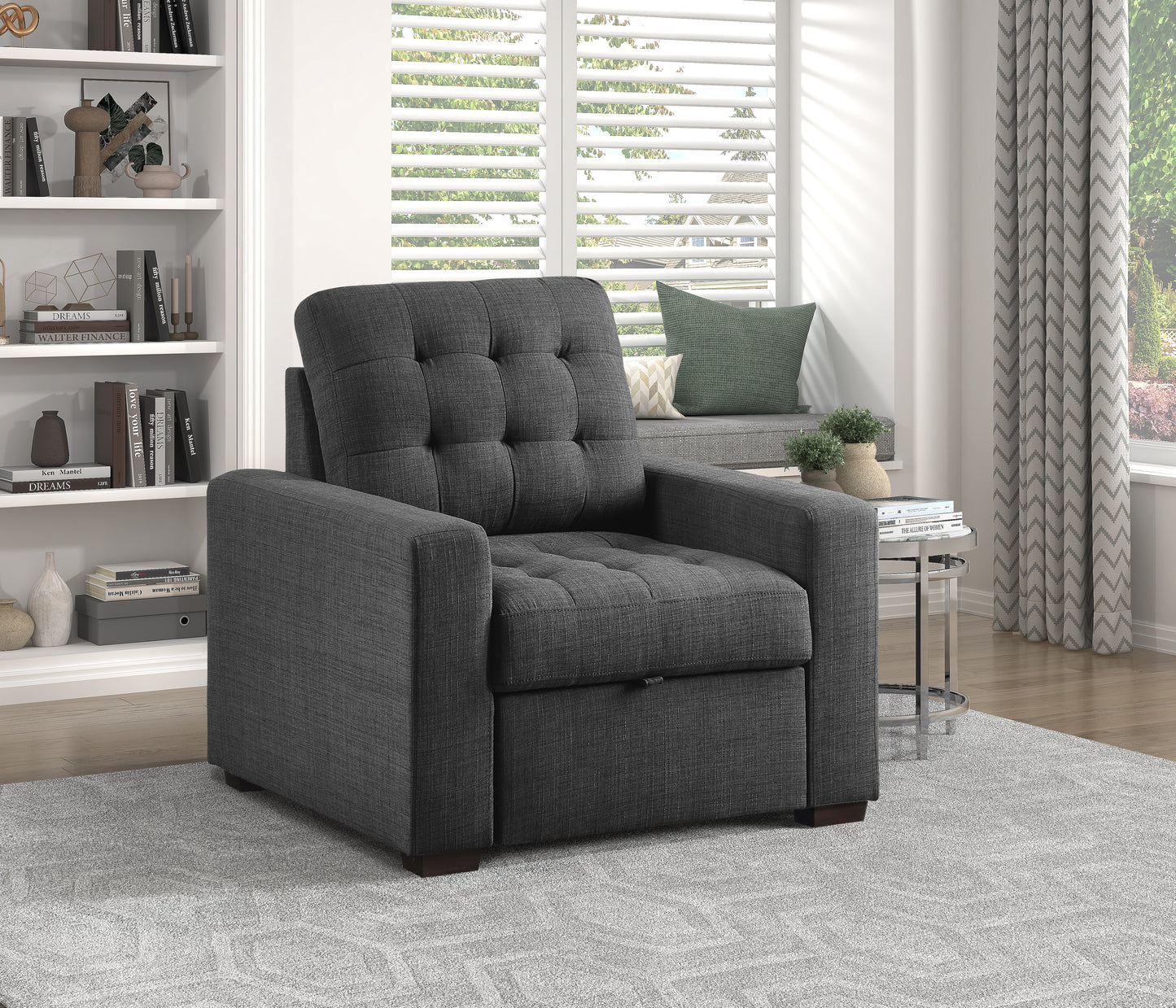 Homelegance McCafferty Accent Chair with Pull-out Ottoman in Dark Gray 9916DG-1