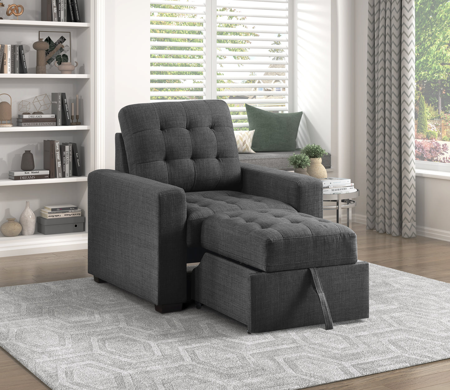 Homelegance McCafferty Accent Chair with Pull-out Ottoman in Dark Gray 9916DG-1