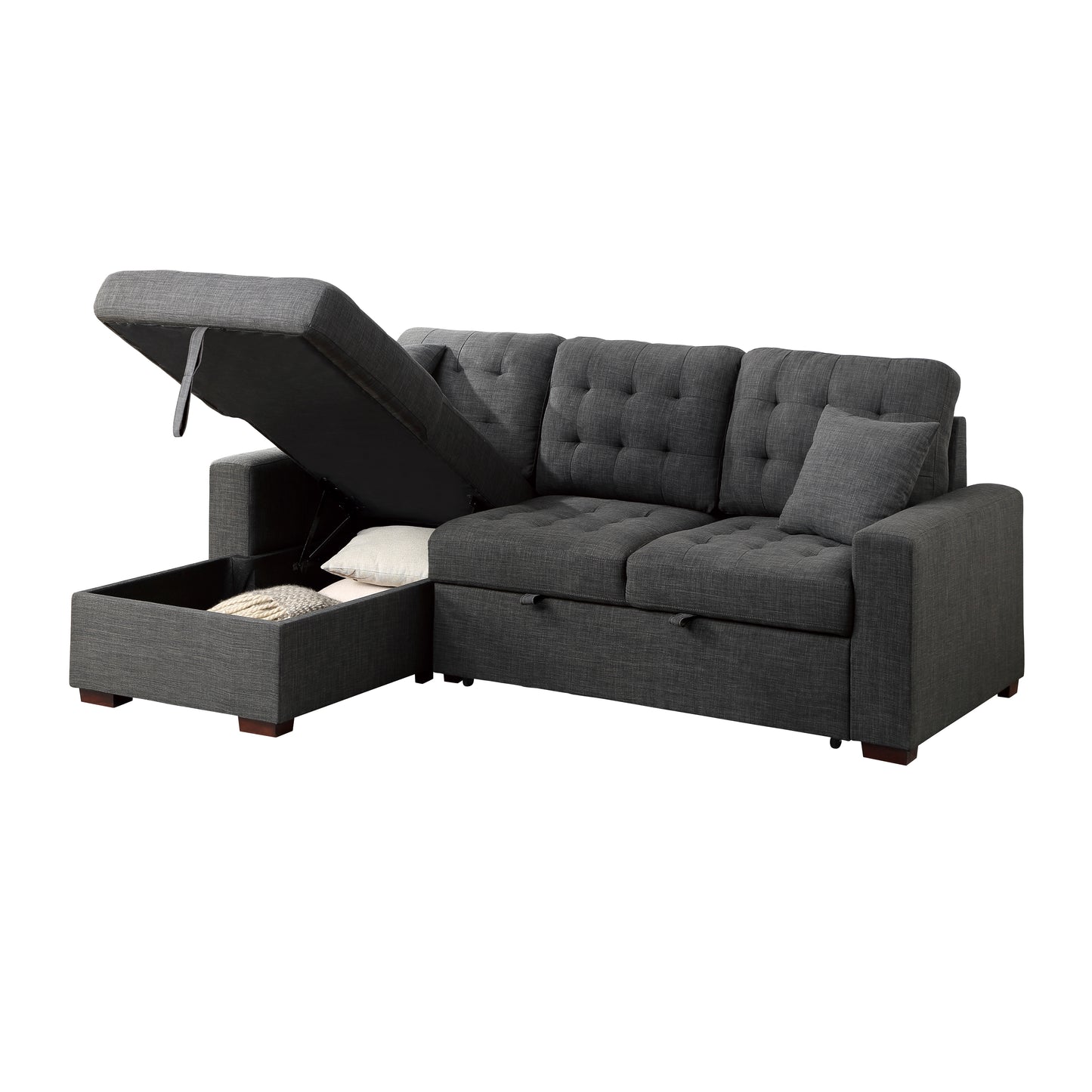 Homelegance McCafferty Dark Gray Sectional Sofa with Pull-Out Bed 9916DG-2LCRL