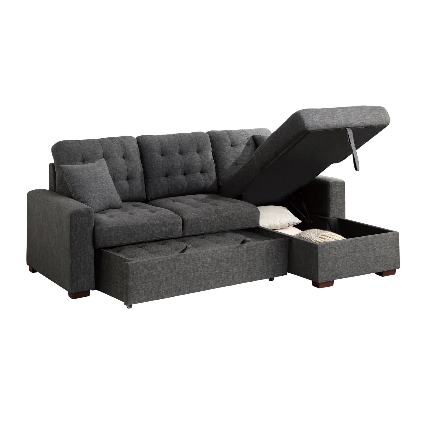 Homelegance McCafferty Dark Gray Sectional Sofa with Pull-Out Bed 9916DG-SC