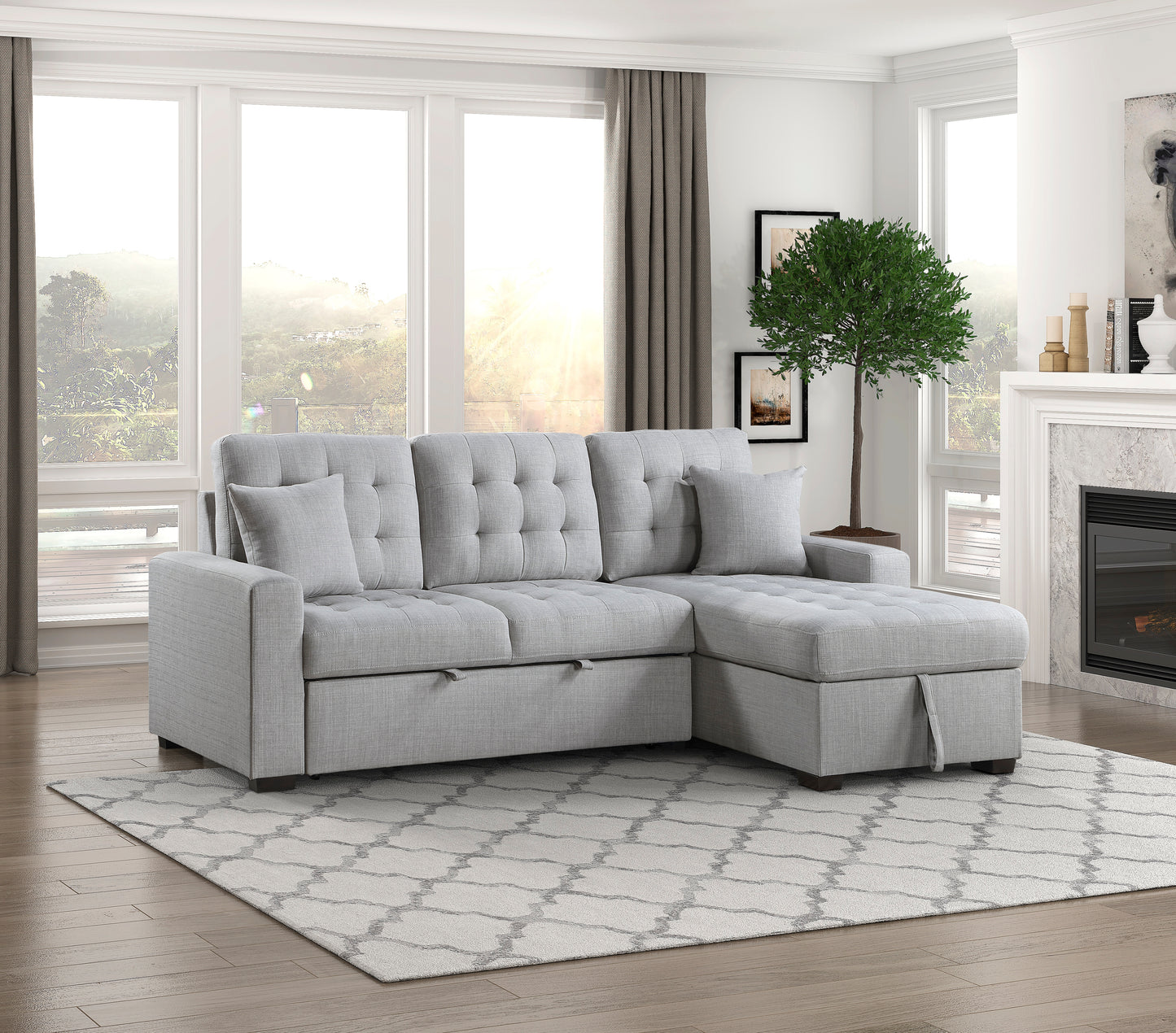 Homelegance McCafferty Gray Textured 2-Piece Sectional Sofa with Trundle Bed 9916GY-2LLRC