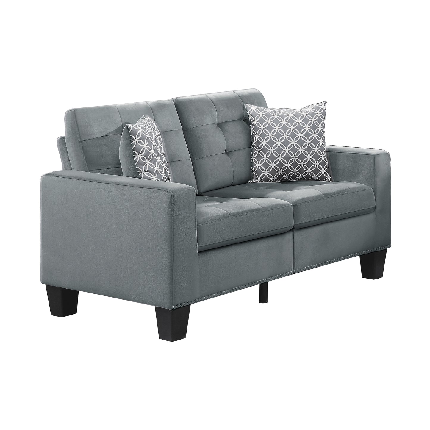 Homelegance Lantana Loveseat Gray Microfiber Upholstery Tufted Detail 9957GY-2