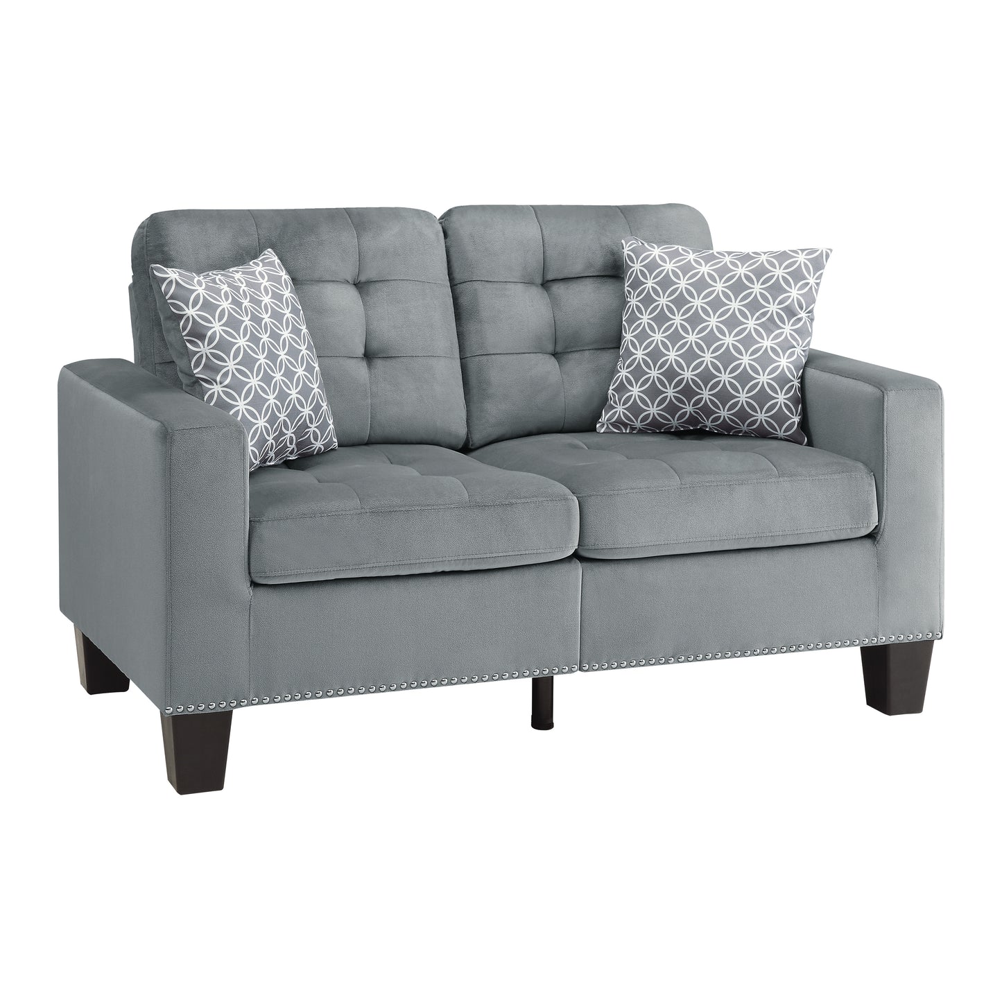 Homelegance Lantana Loveseat Gray Microfiber Upholstery Tufted Detail 9957GY-2