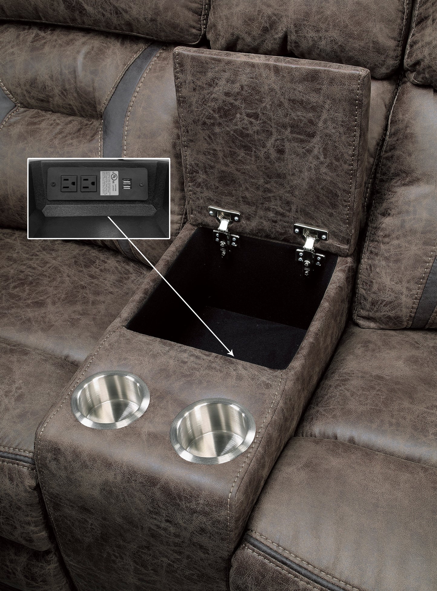 Homelegance Madrona Hill Dark Brown Reclining Loveseat with Center Console 9989DB-2