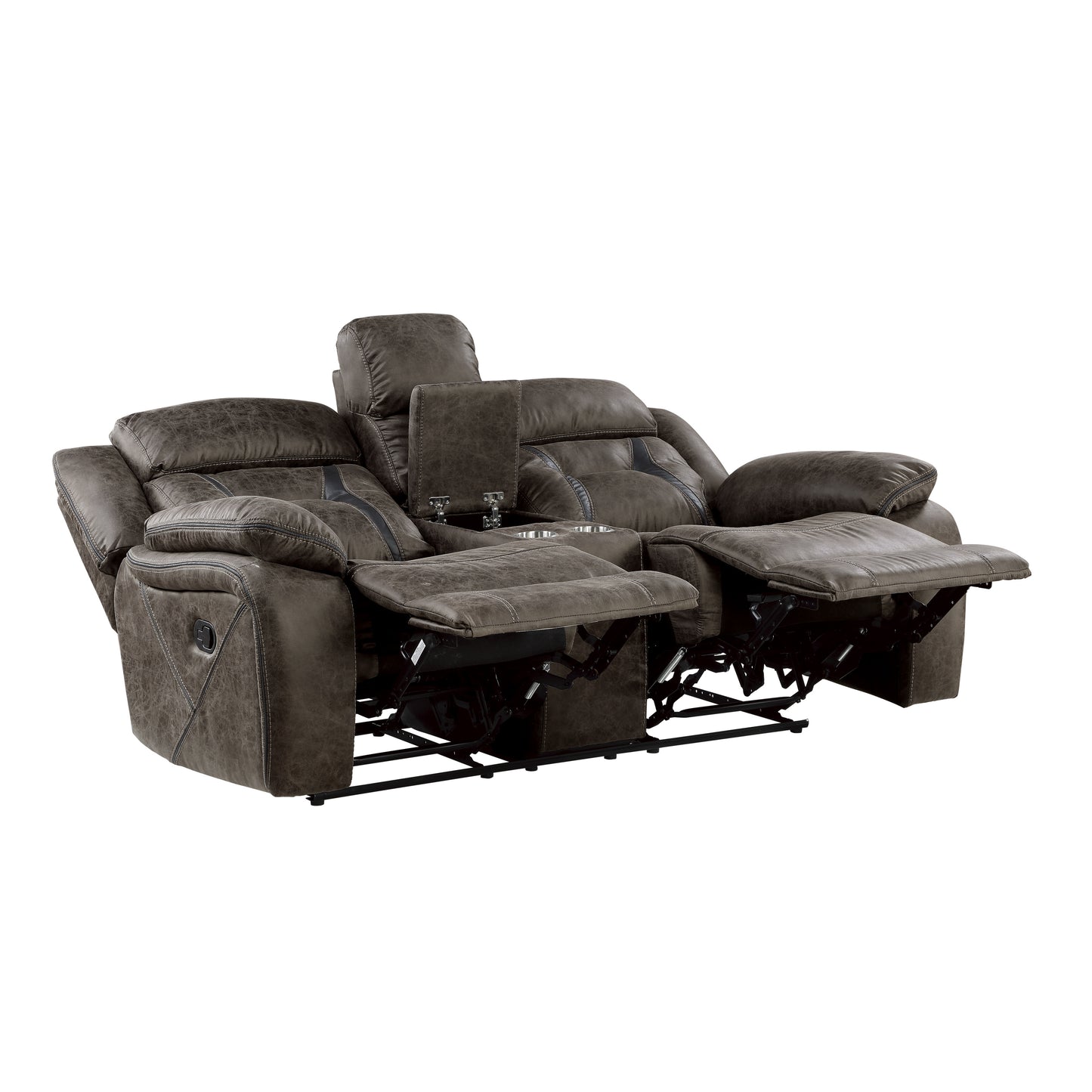 Homelegance Madrona Hill Dark Brown Reclining Loveseat with Center Console 9989DB-2
