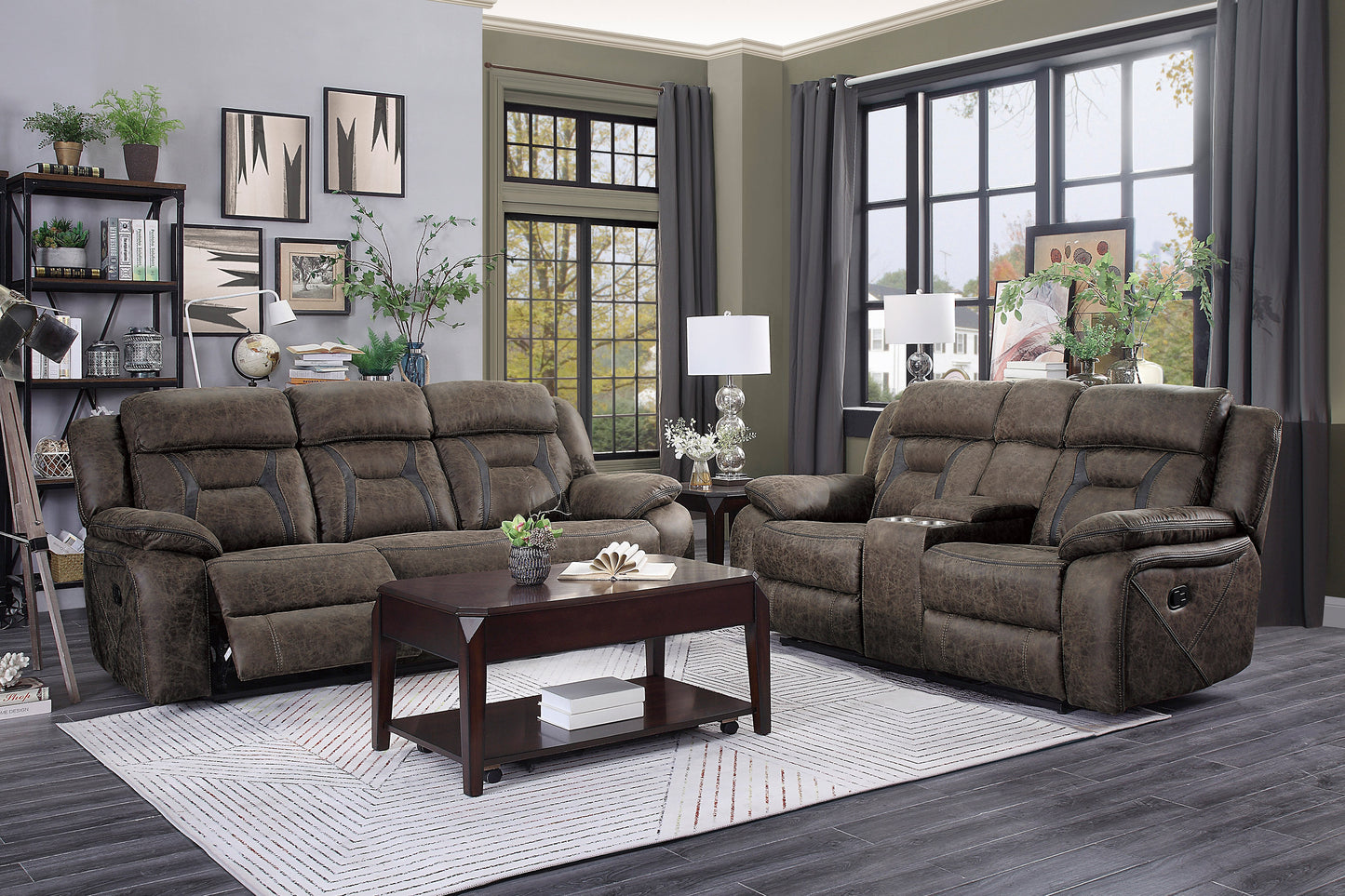 Homelegance Madrona Hill Dark Brown Reclining Loveseat with Center Console 9989DB-2
