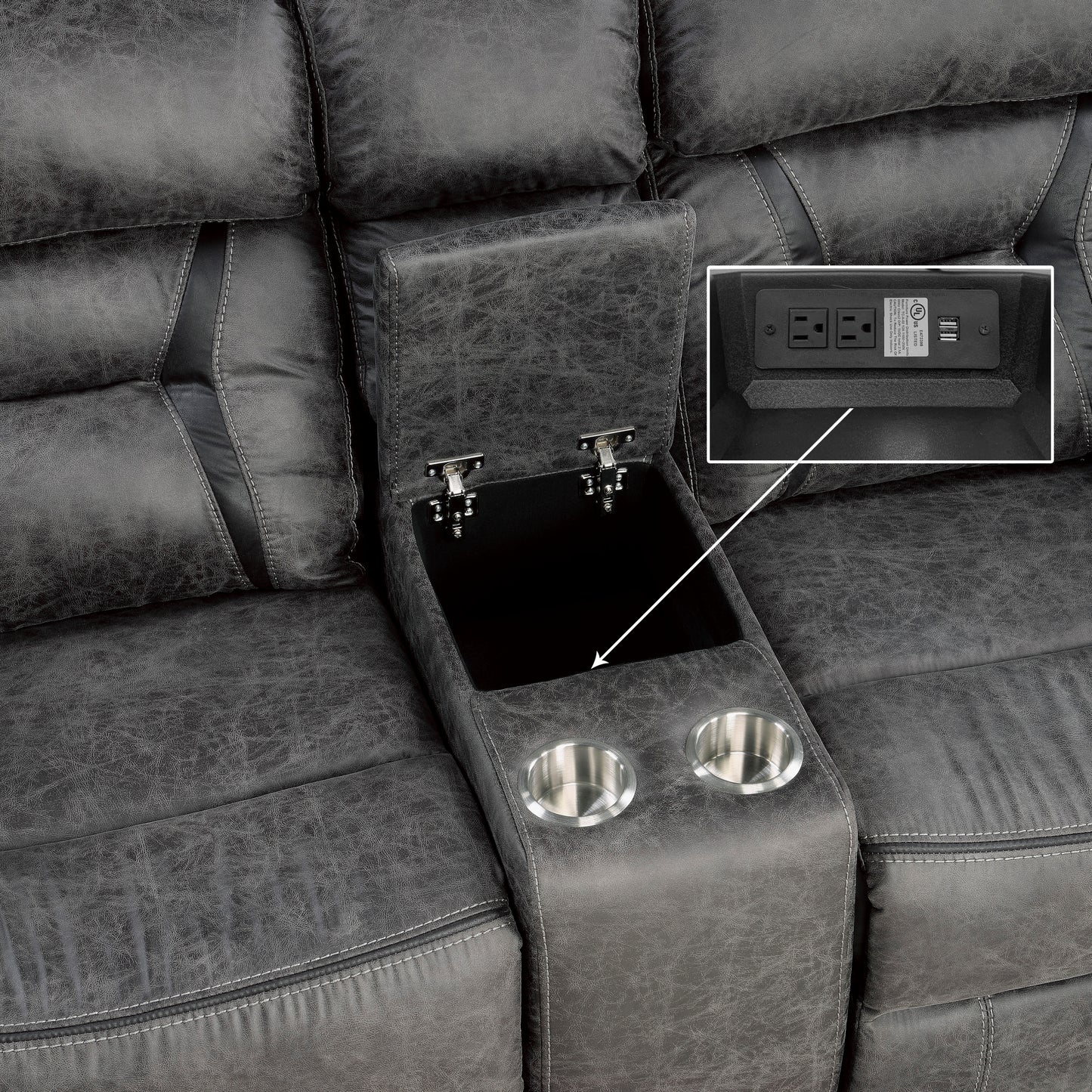 Homelegance Madrona Hill Gray Reclining Loveseat with Center Console 9989GY-2