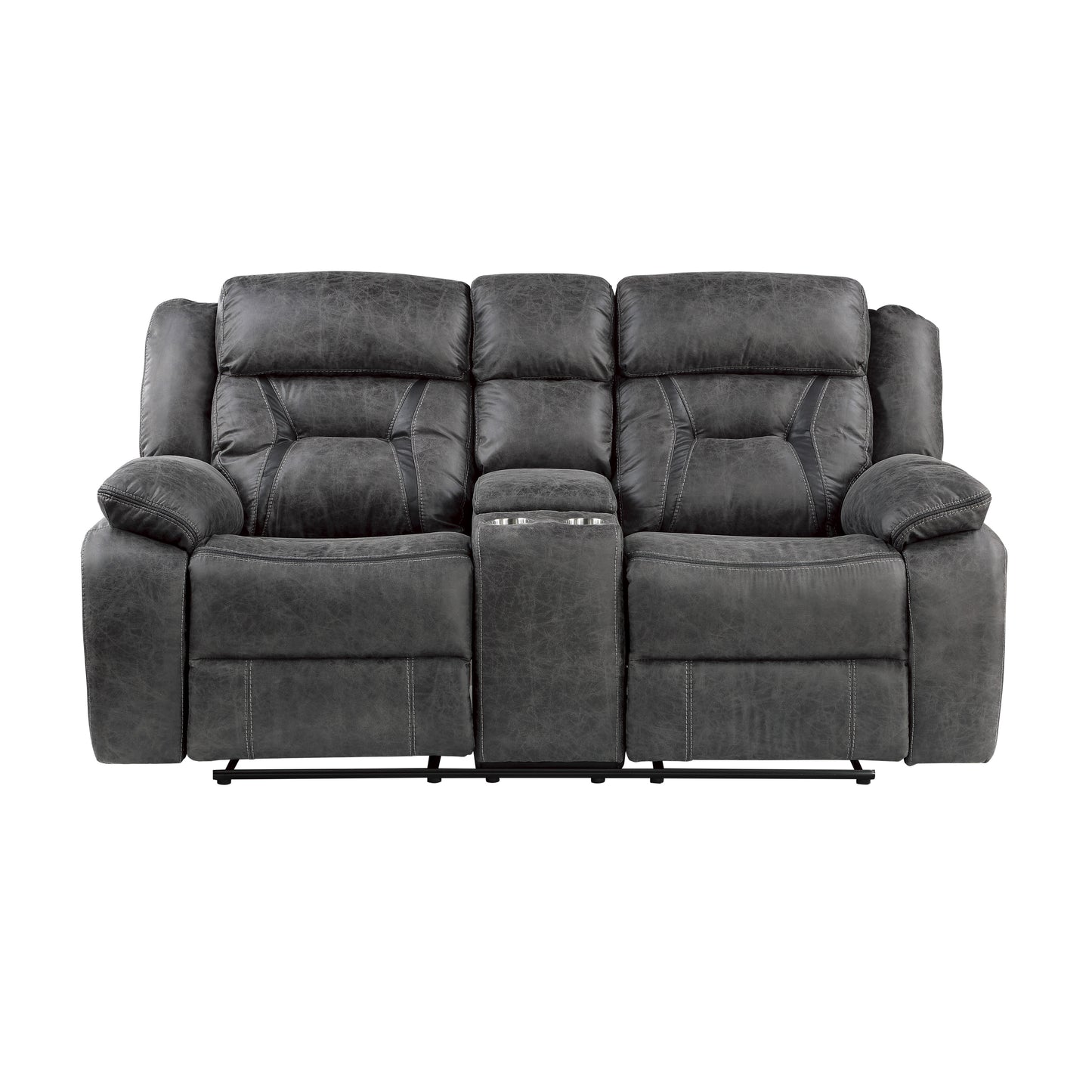 Homelegance Madrona Hill Gray Reclining Loveseat with Center Console 9989GY-2