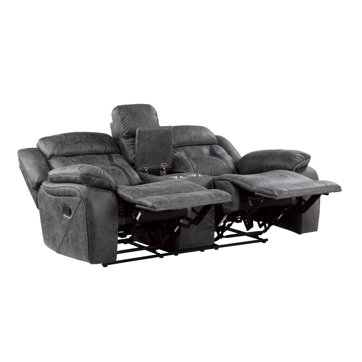 Homelegance Madrona Hill Gray Reclining Loveseat with Center Console 9989GY-2
