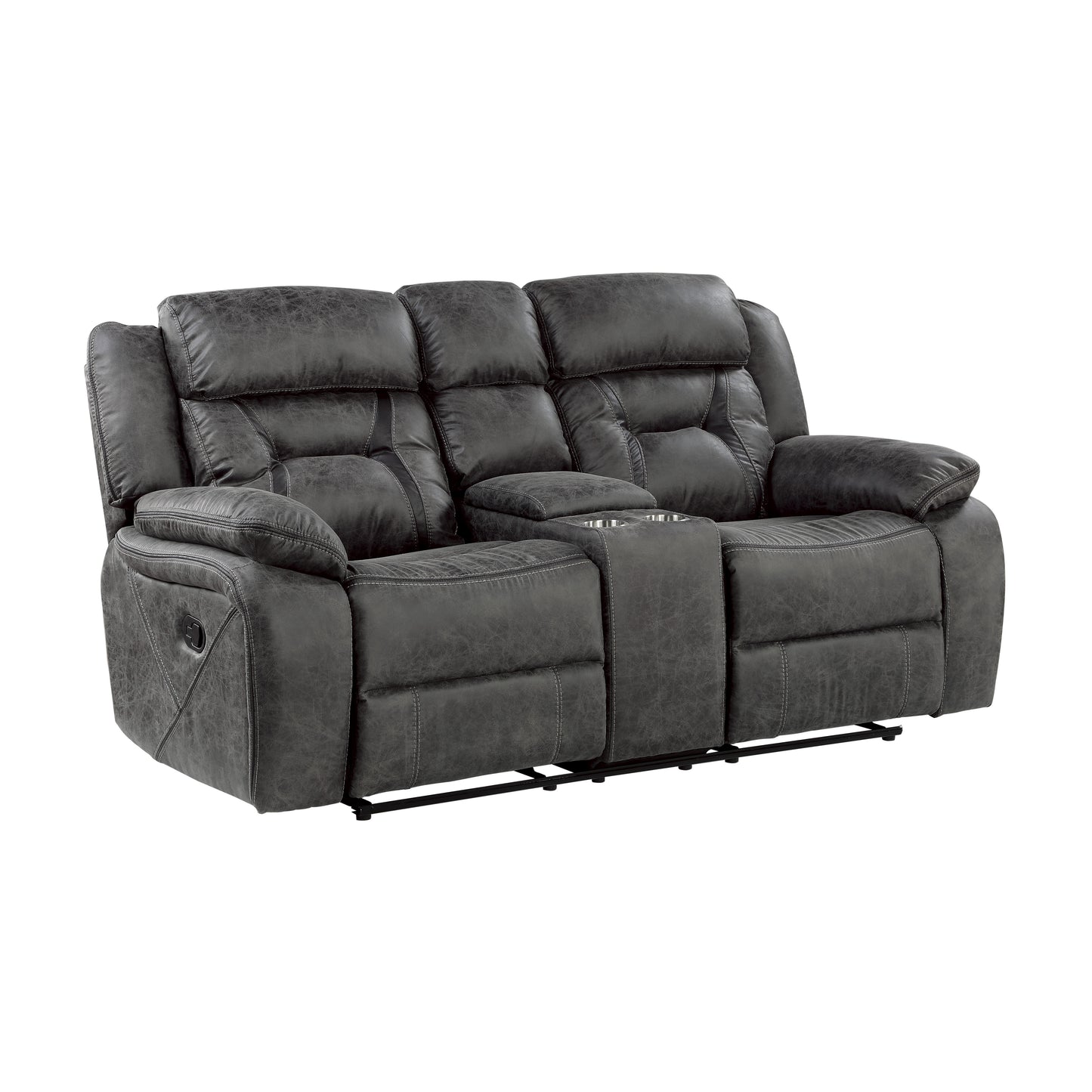 Homelegance Madrona Hill Gray Reclining Loveseat with Center Console 9989GY-2