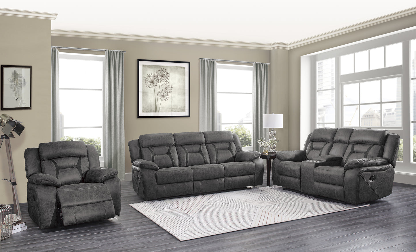 Homelegance Madrona Hill Gray Reclining Loveseat with Center Console 9989GY-2